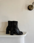 Vintage Y2K Square Toe Chunky Boots With Contrast Stitch Embroidery