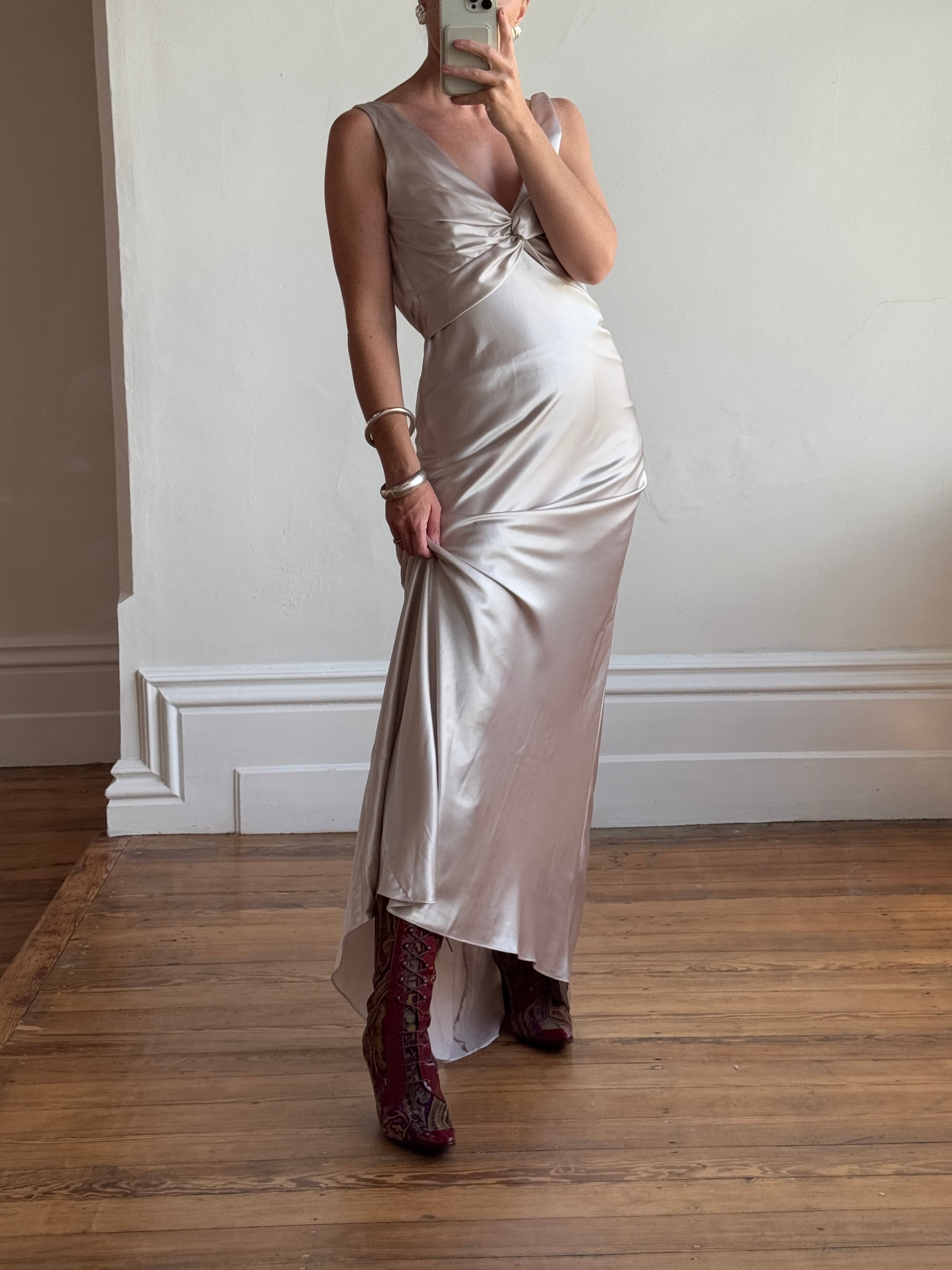 Vintage 90s Australian Made Backless Shell Satin Dress