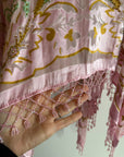 Vintage 90s Pink Floral Beaded Fringe Poncho