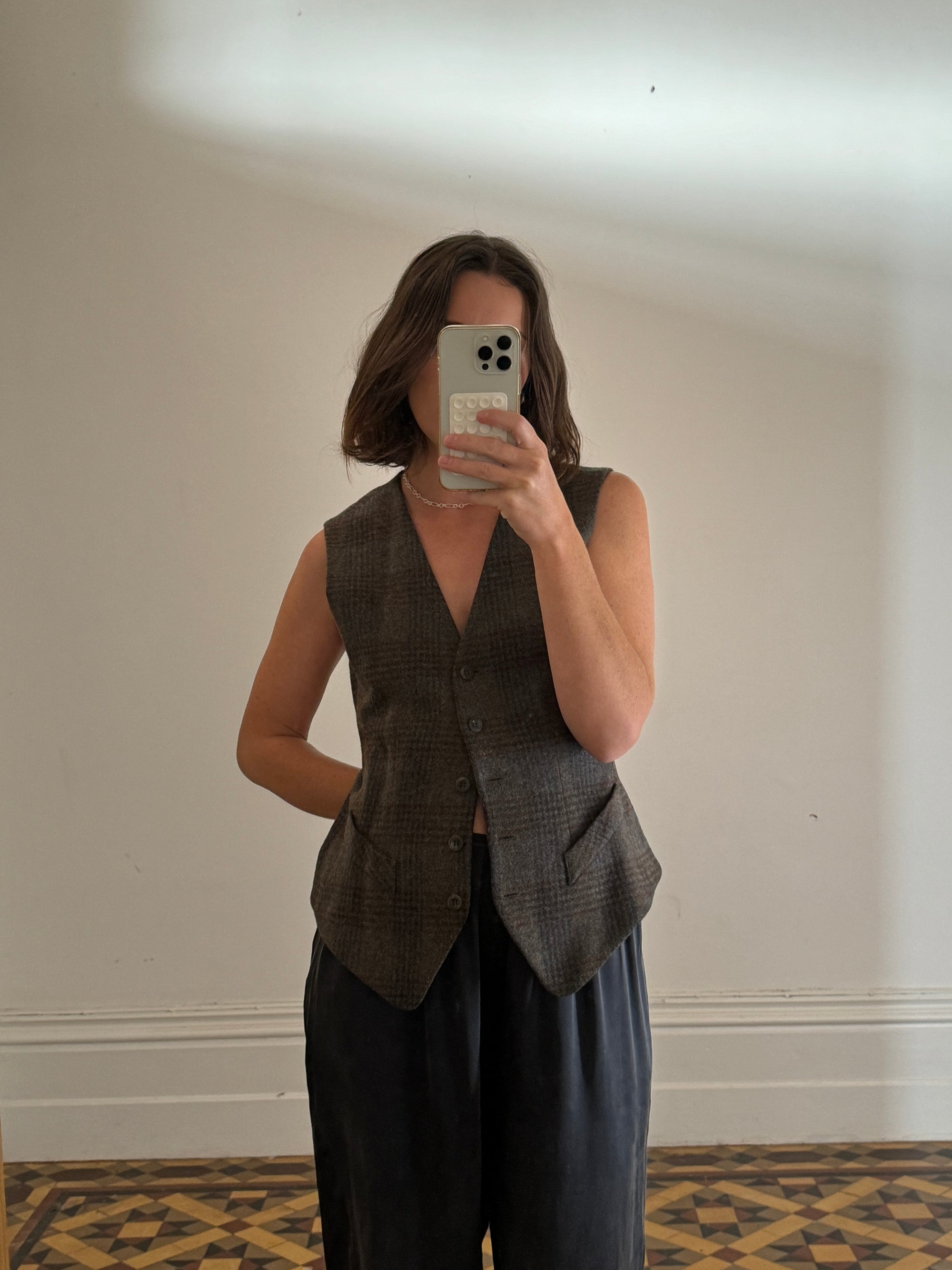 Vintage Tailored Wool Blend Grey Plaid Vest