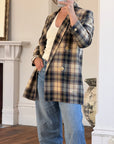 Vintage 90s Plaid Blazer Navy, Burgundy and Cream