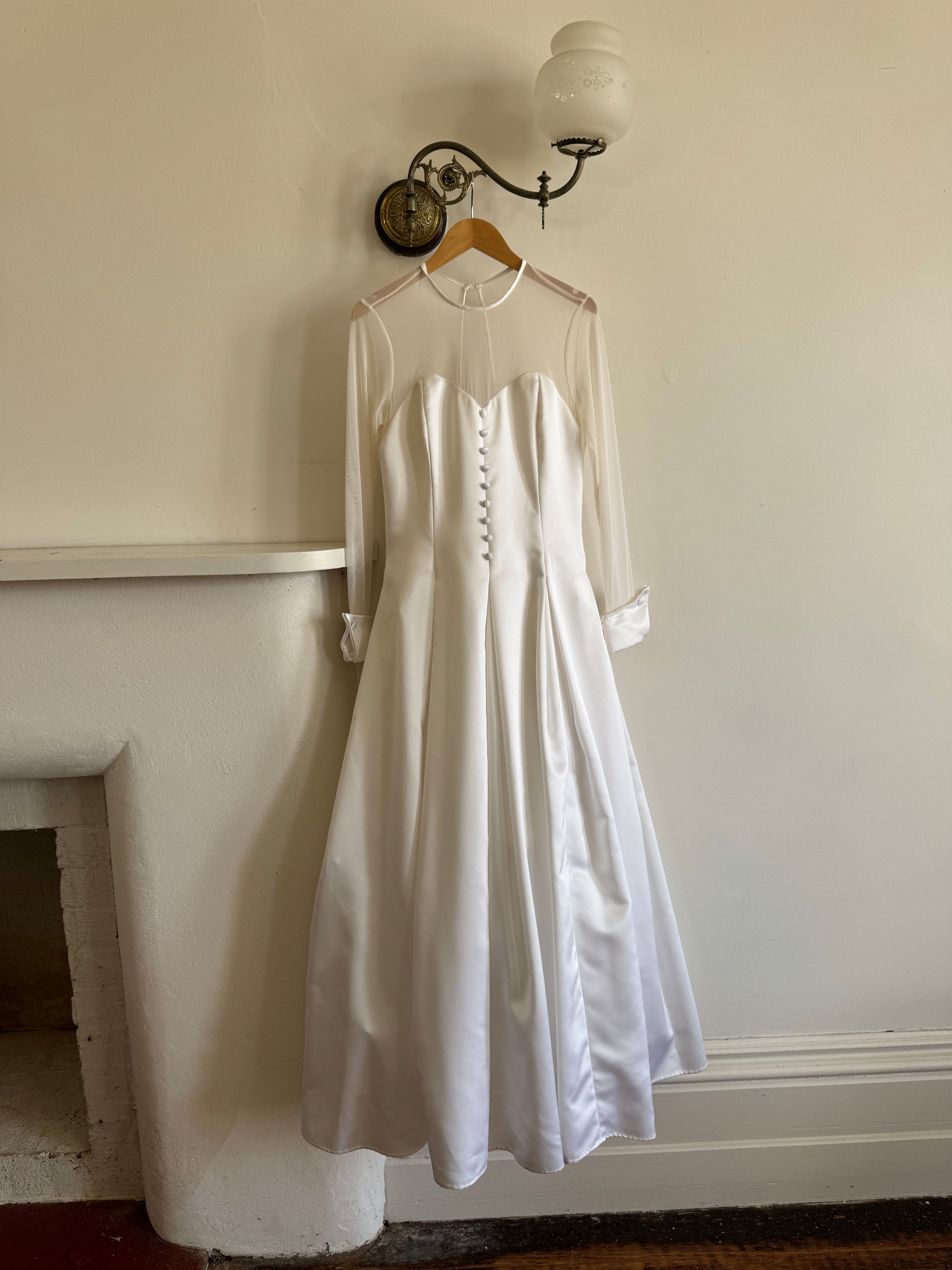 Vintage 90s Tailored Mesh Long Sleeved Wedding Gown