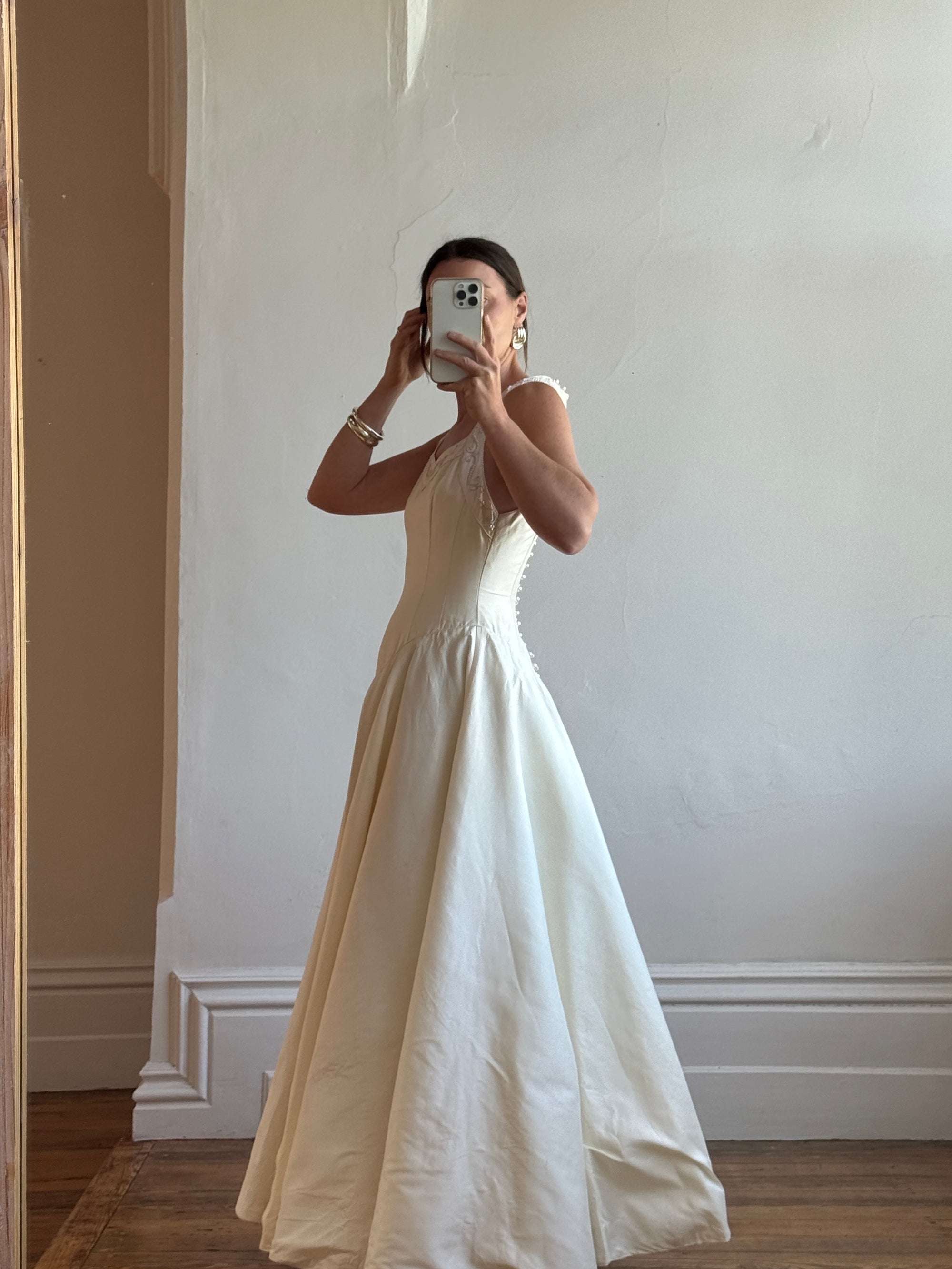 Vintage 90s Pure Silk Halter Princess Wedding Dress