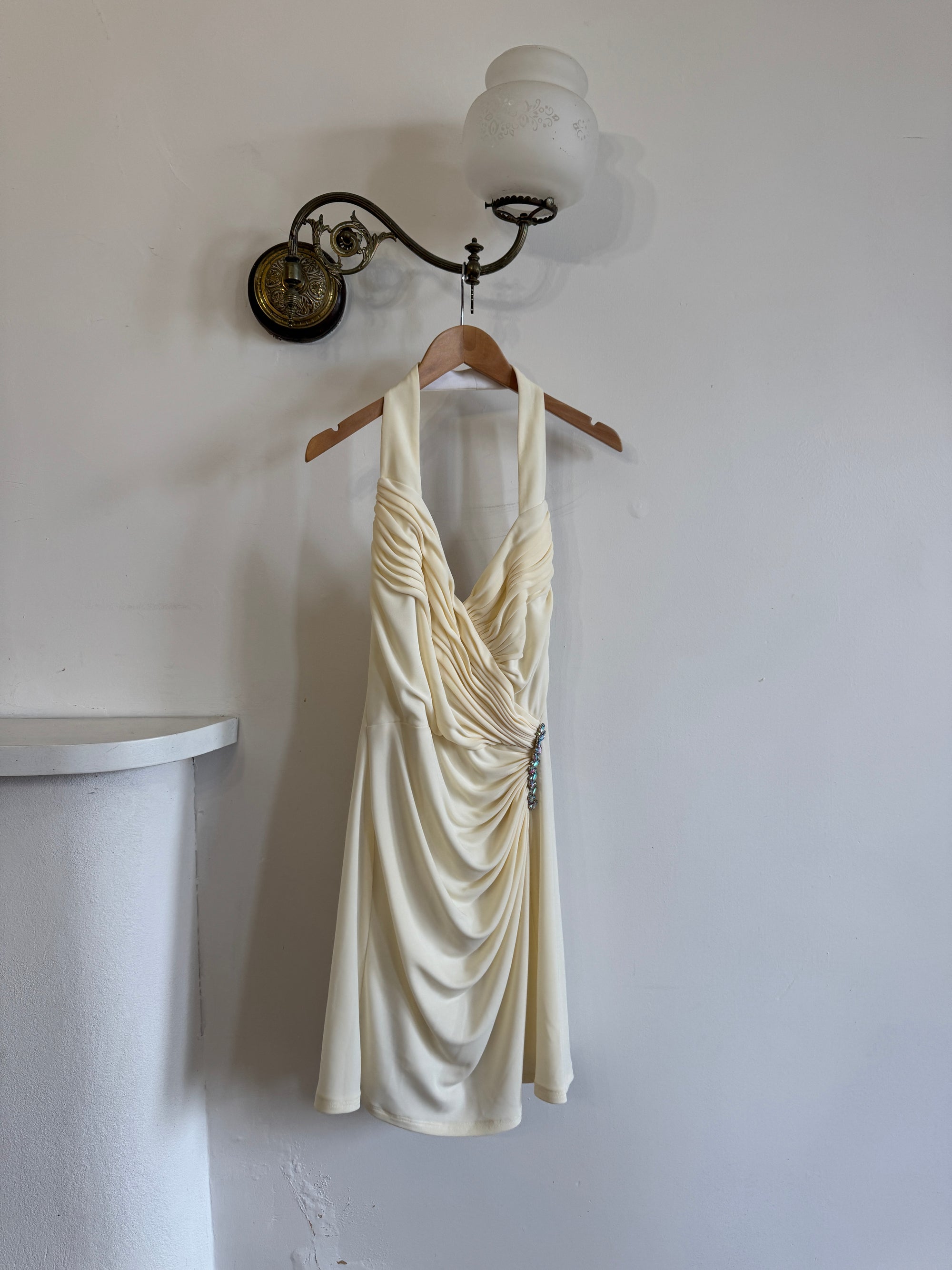 Vintage 90s Bandage Mini Dress Cream With Rainbow Rhinestones