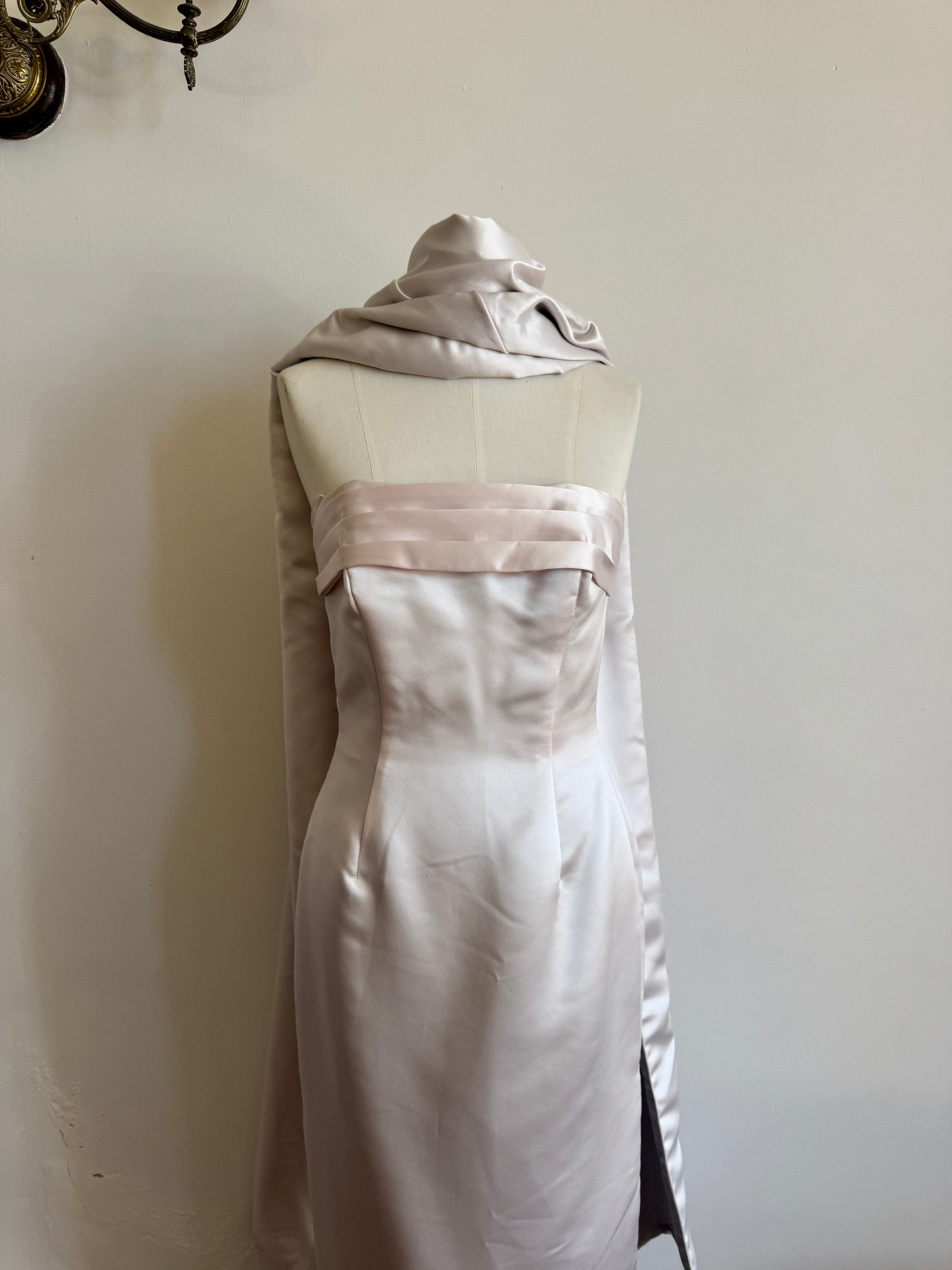 Vintage 90s Satin Classic Bow Bridesmaid Dress with Large Sash Baby Pink