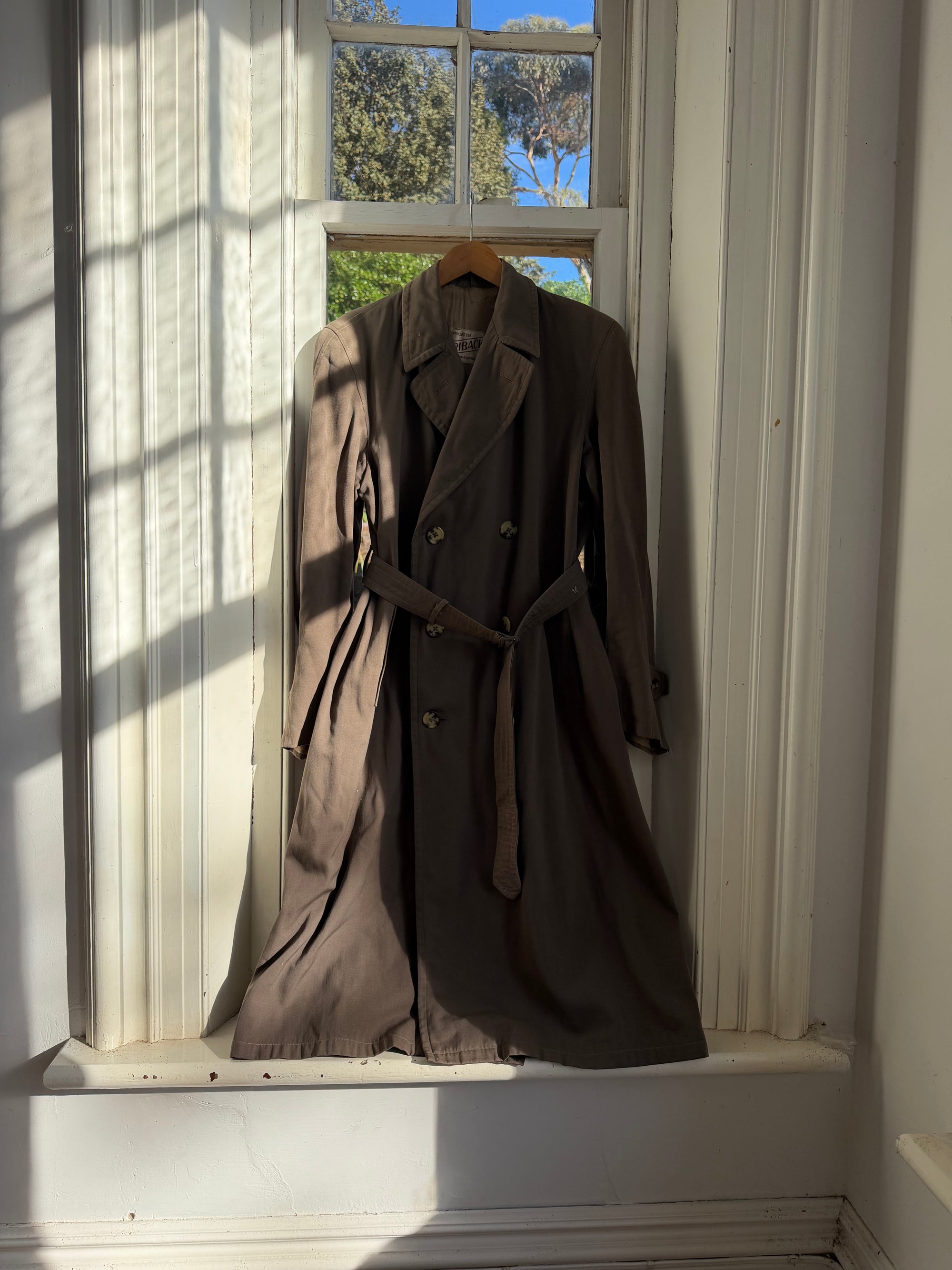 Vintage 70s Showerproof Double Breasted Trench Coat Olive