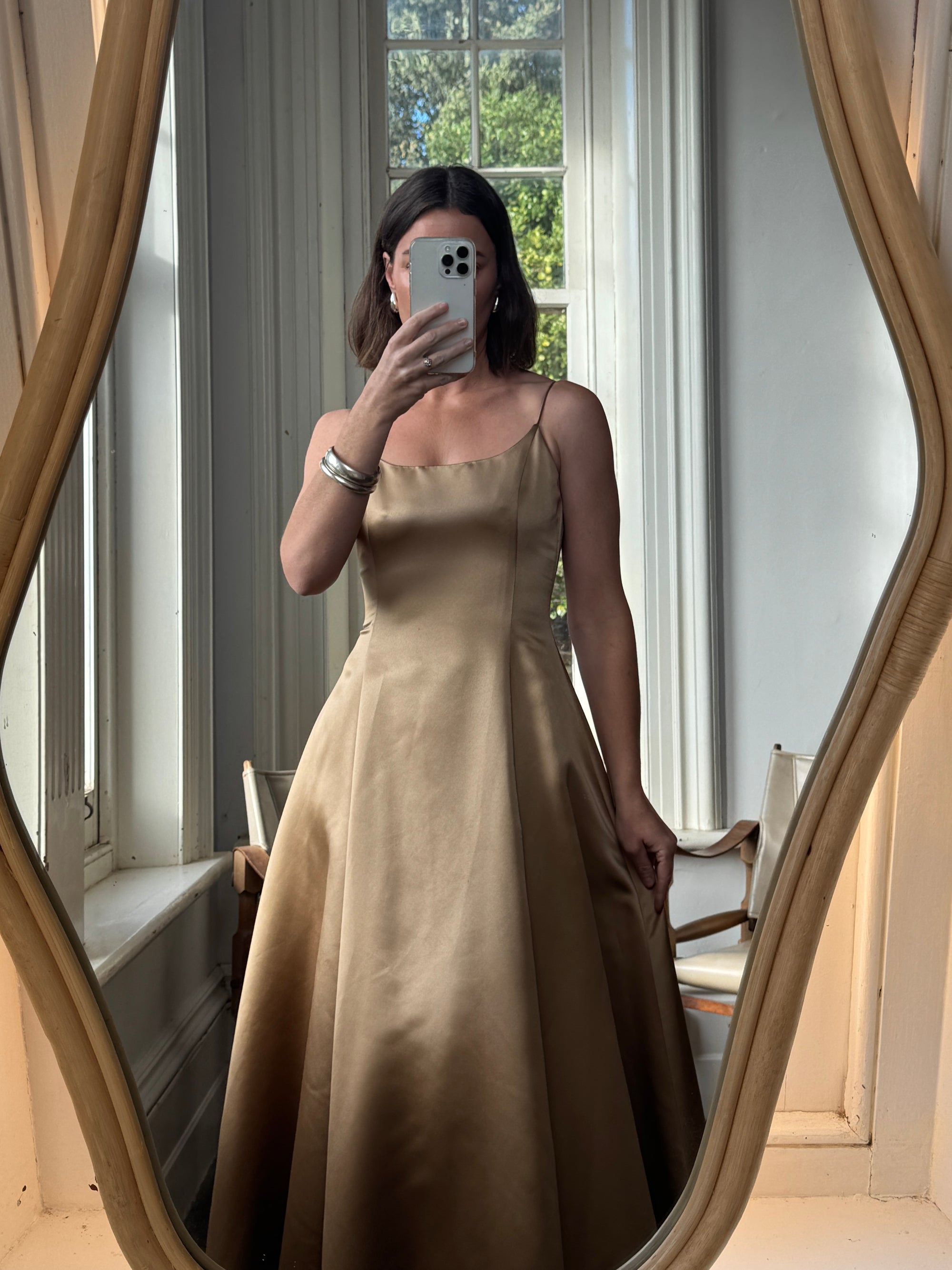 Vintage 90s Ralph Lauren Brass Satin Gown