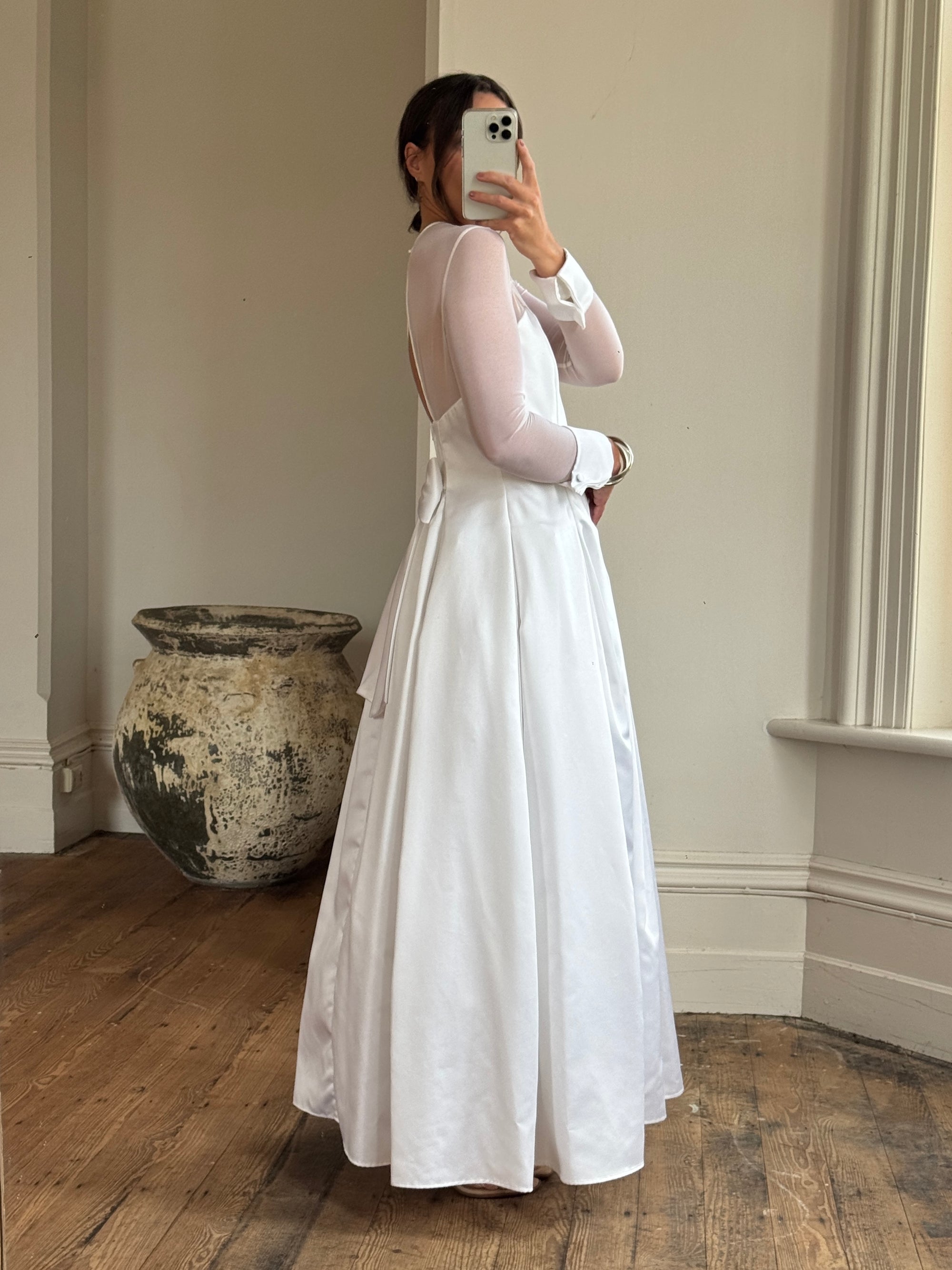 Vintage 90s Tailored Mesh Long Sleeved Wedding Gown
