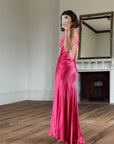 Vintage 90s Pure Silk Bias Cut Slip Dress With Rhinestones Hot Pink