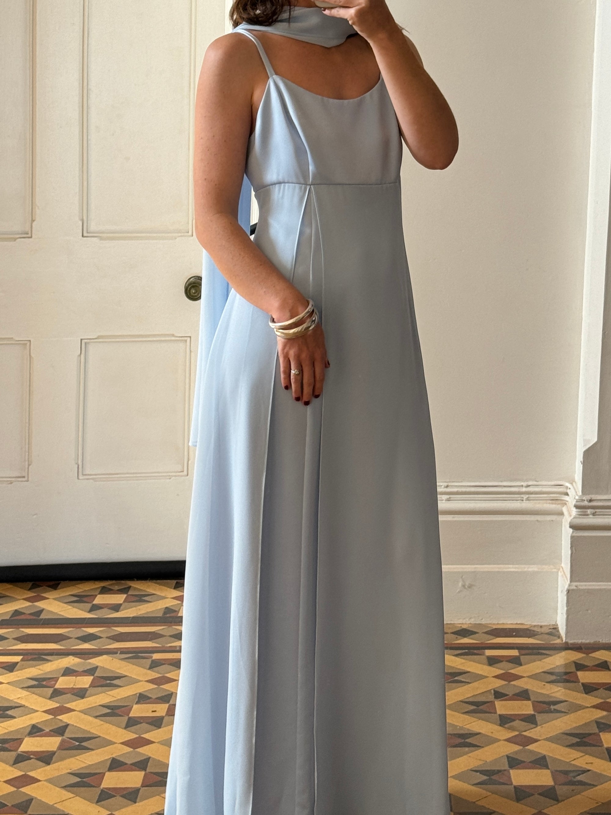 Vintage 90s Sky Blue Strappy Slip Dress with Neck Scarf Call Me The Breeze Vintage 90s Sky Blue Strappy Slip Dress with Neck Scarf Call Me The Breeze