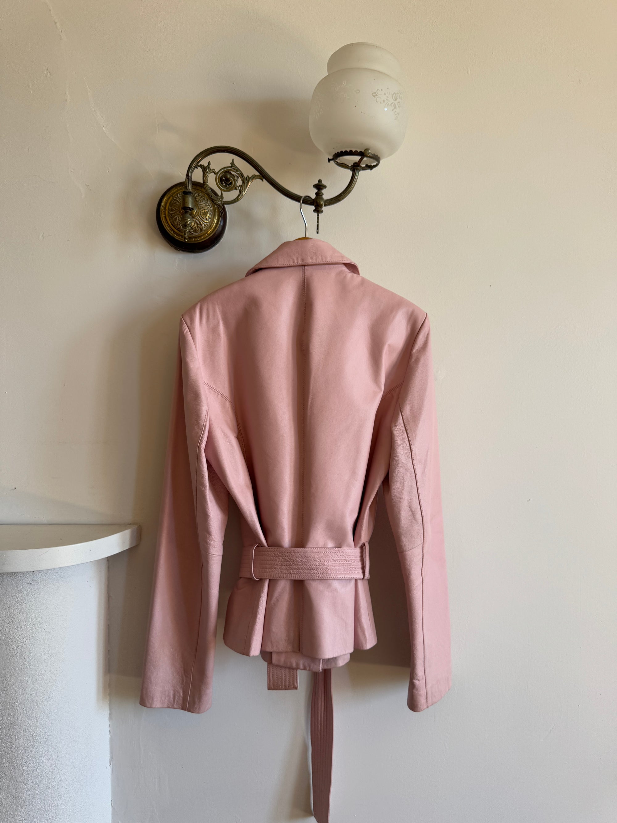Vintage 90s Mini Trench Leather Jacket Baby Pink