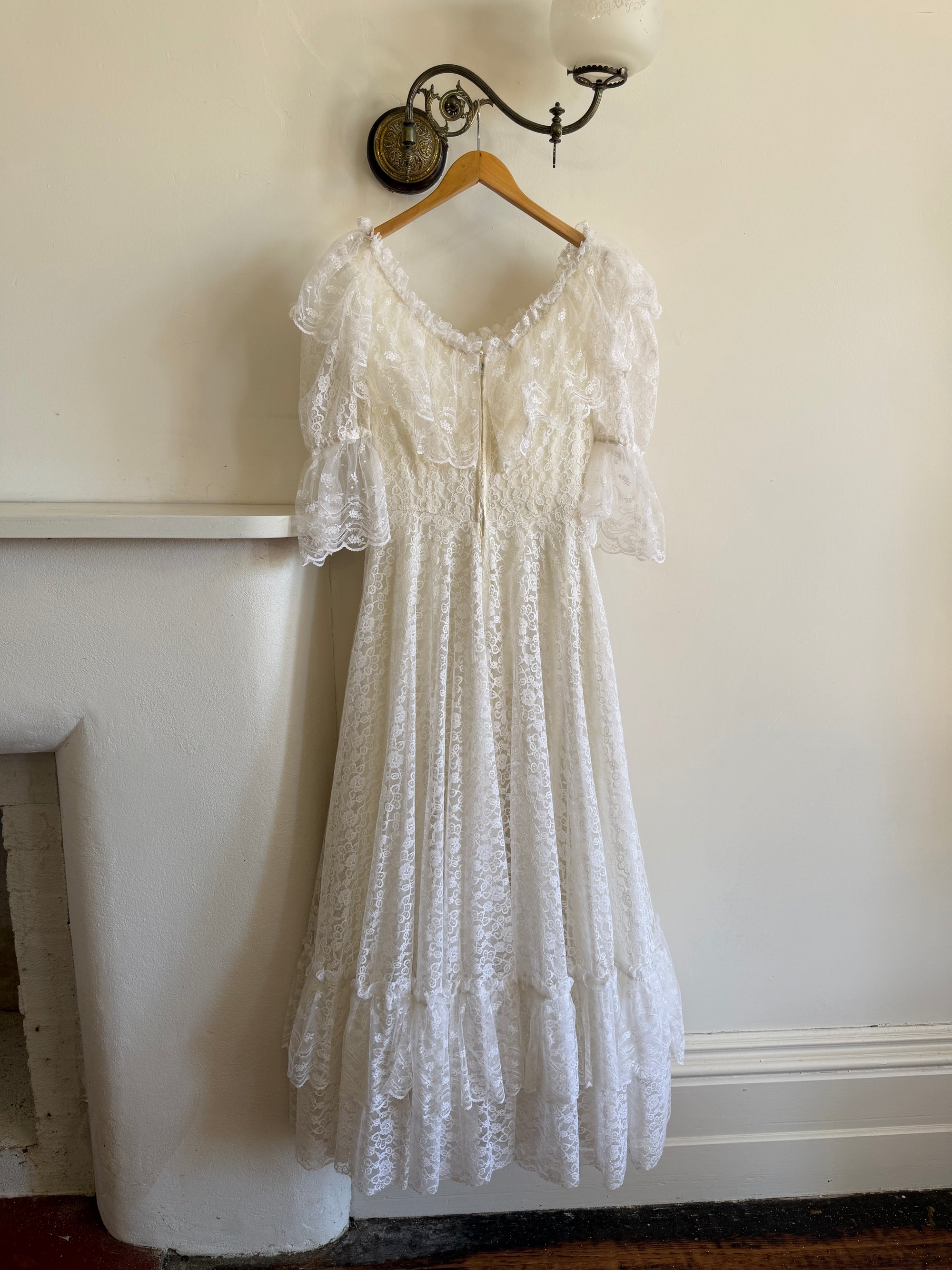 Vintage 70s Lace Prairie Wedding Dress