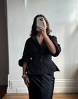Vintage 90s Taffeta Button Up Structured Blouse Noir