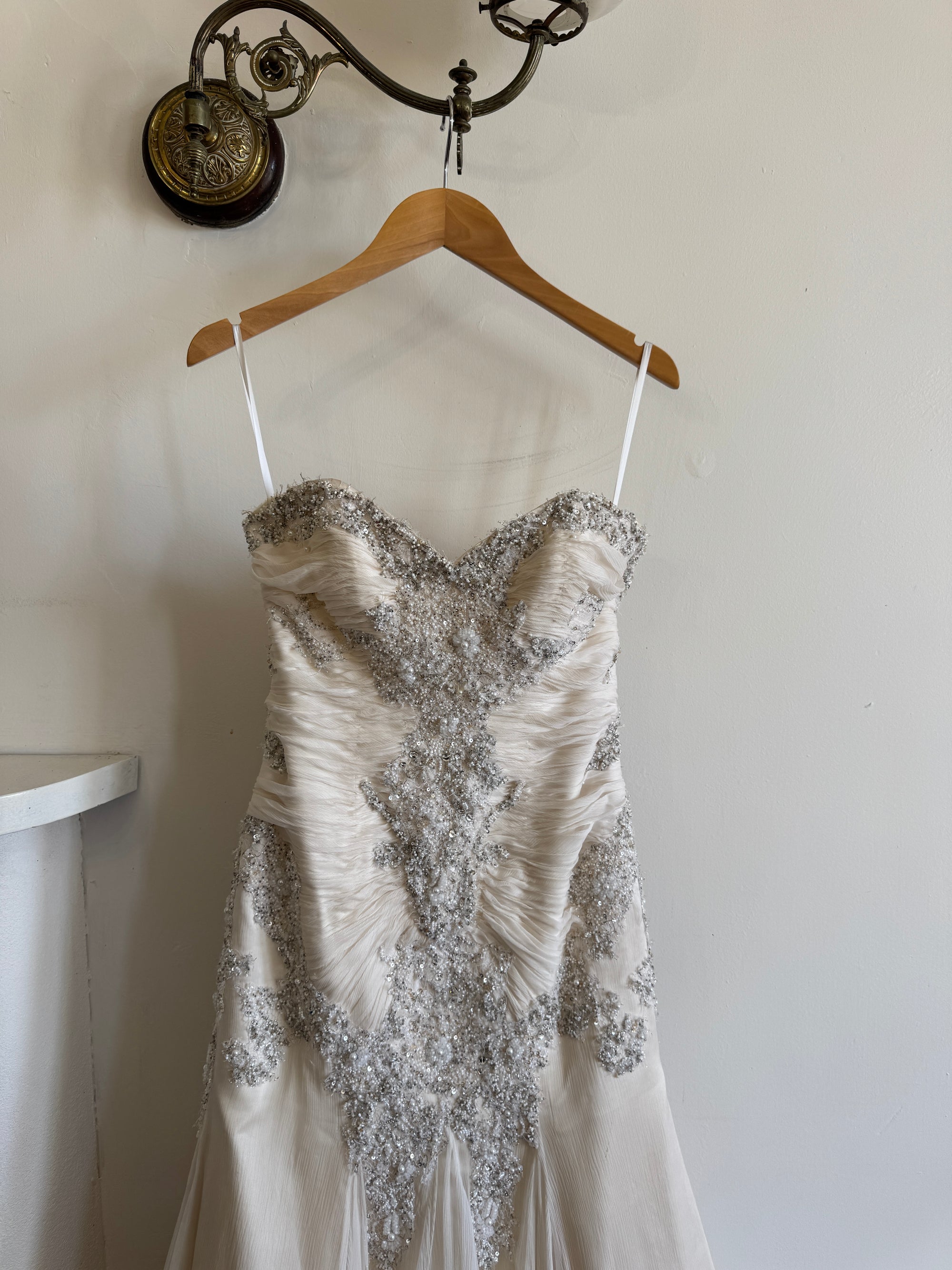 Vintage 90s Pure Silk Couture Drop Waist Wedding Gown