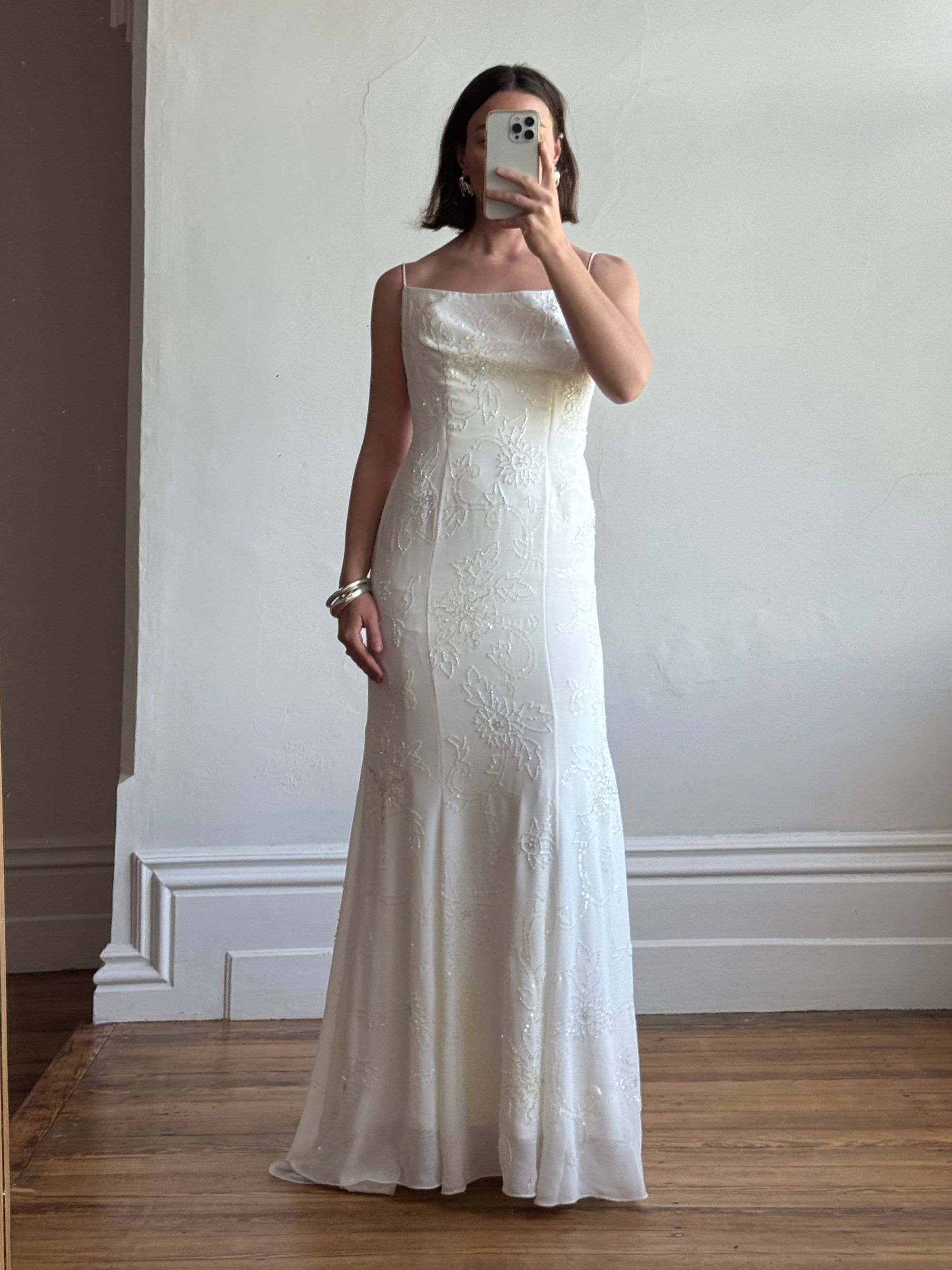 Vintage Y2K Slinky Beaded Wedding Slip Dress