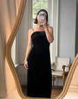 Vintage 90s Velvet Bodycon Maxi Dress with Fur Trim