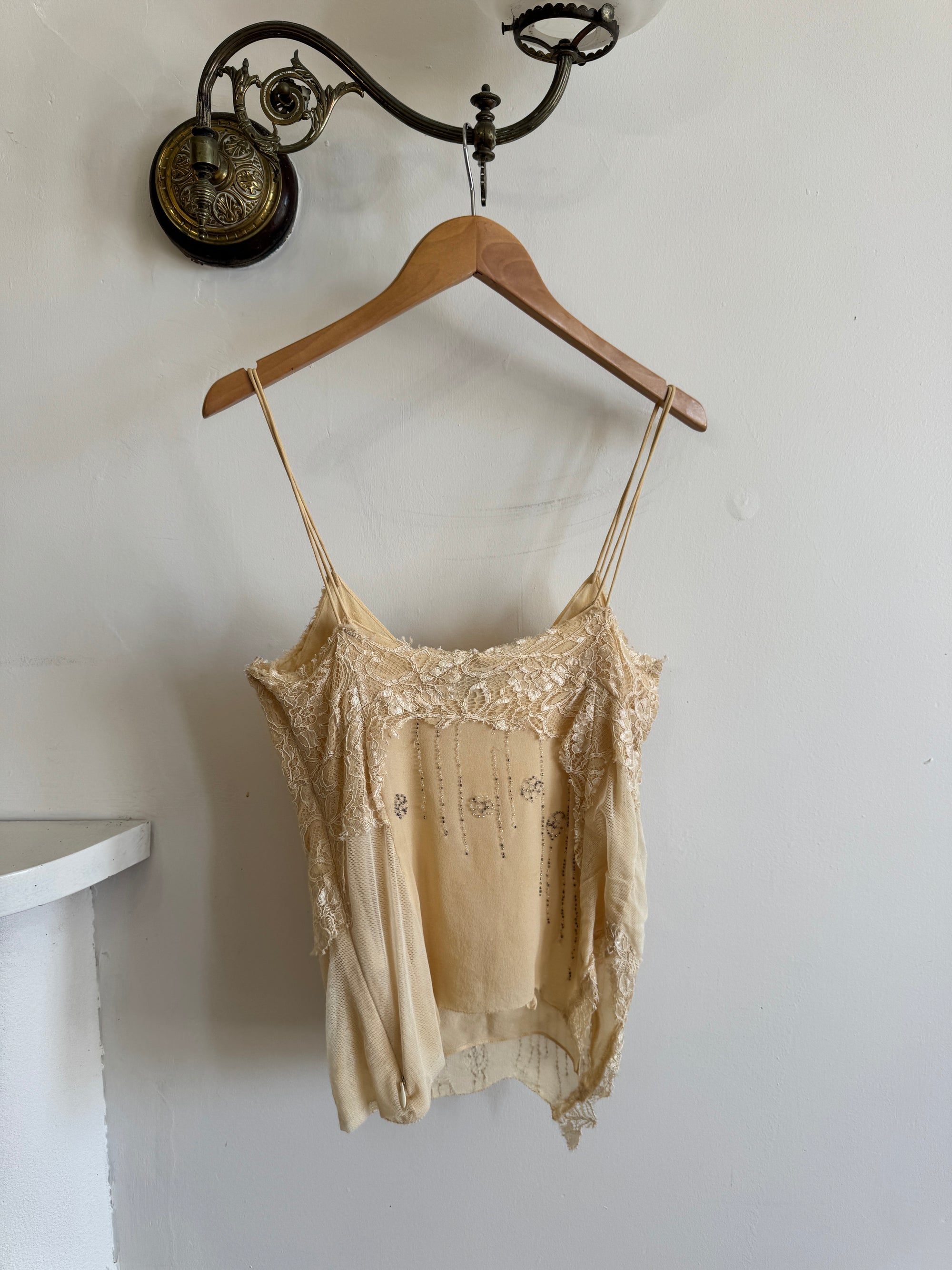 Vintage 90s DKNY Pure Silk Embroidered Camisole Creme