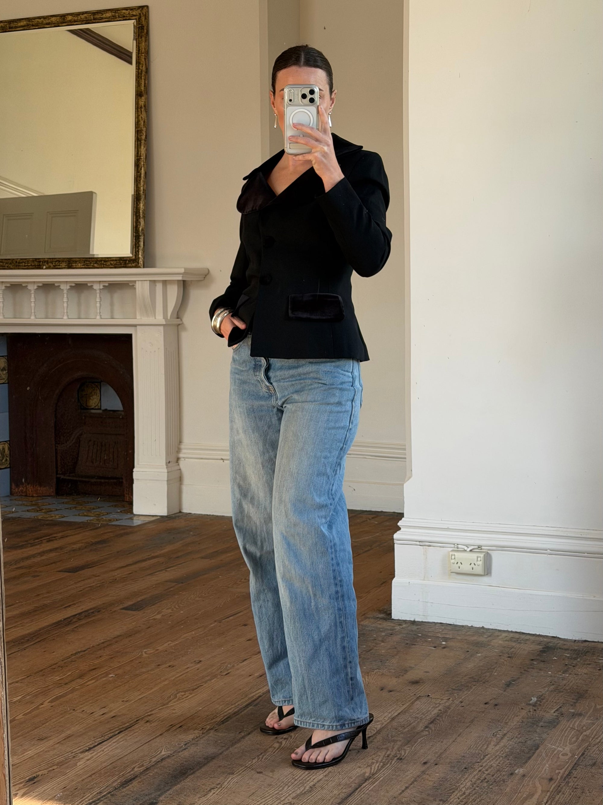 Vintage 90s Velvet Cloverleaf Blazer Noir