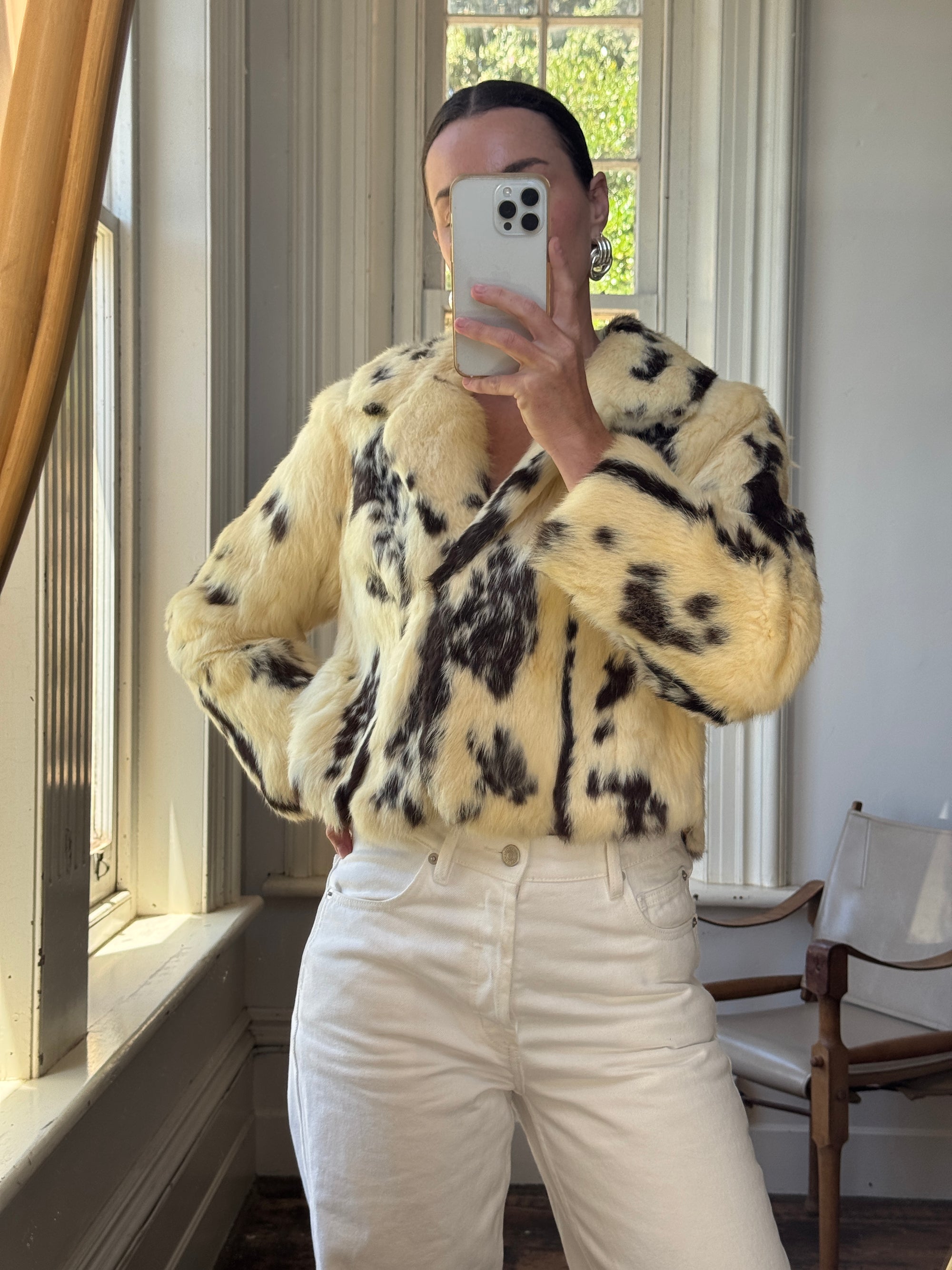 Vintage 70s Australian Made Spotted Rabbit Fur Jacket