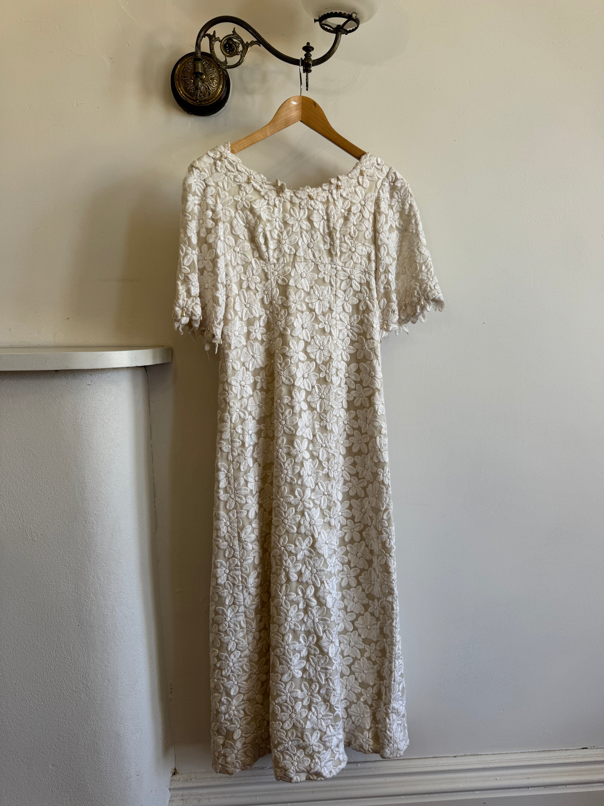 Vintage 60s Embroidered Floral Bridal Midi