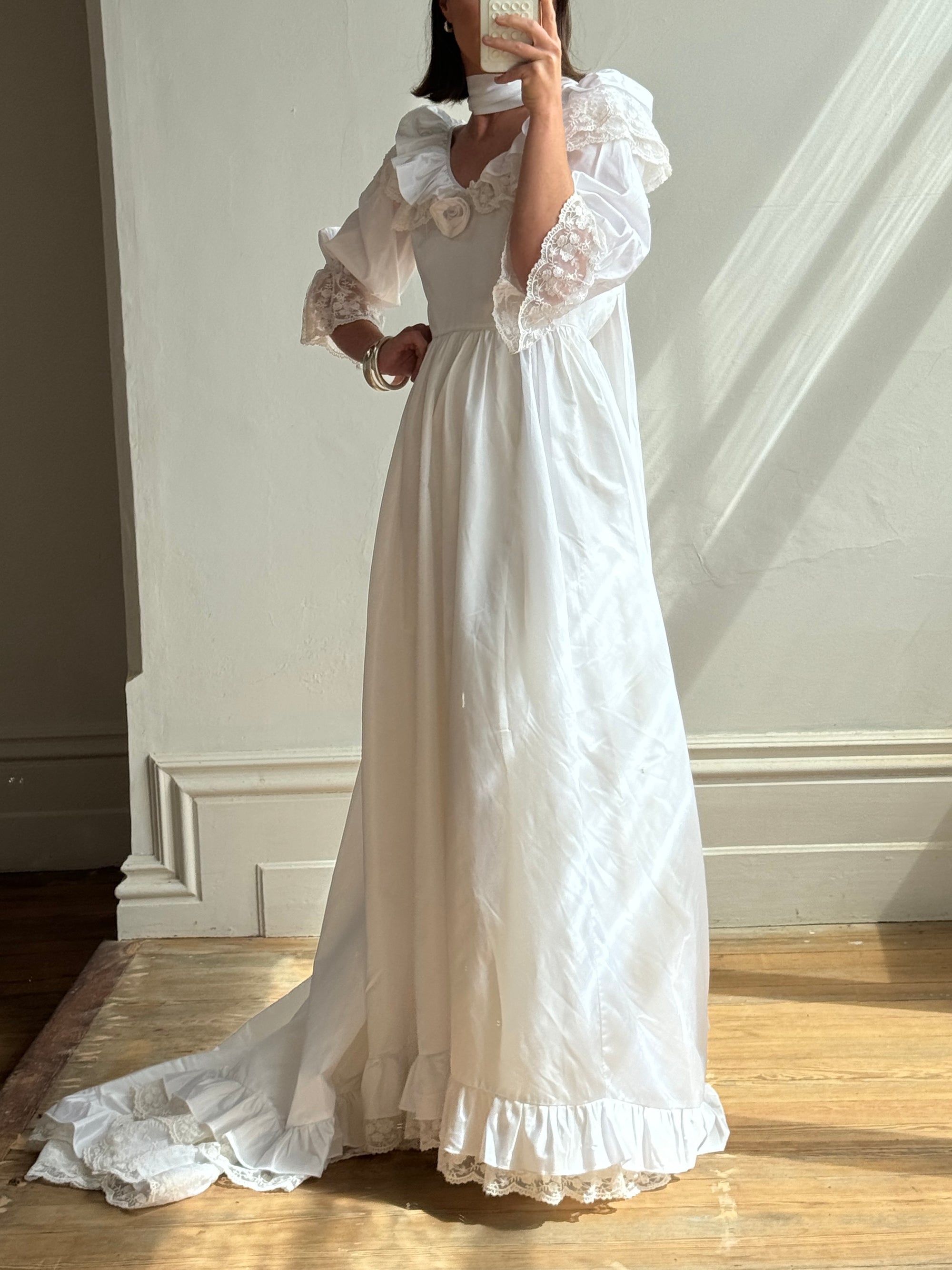 Vintage 70s Australian Made Rosette Wedding Dress