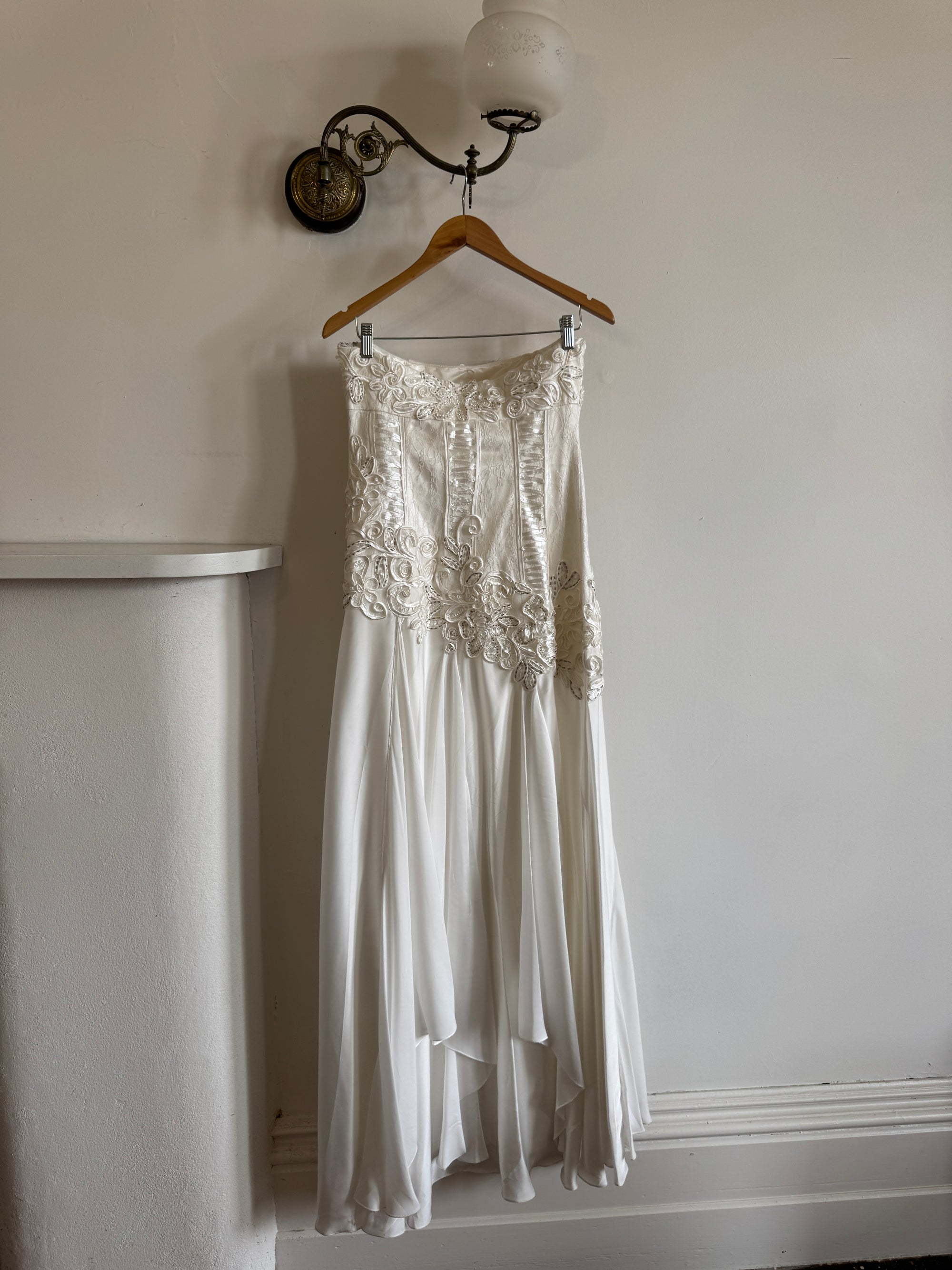 Vintage 90s Embroidered Strapless Fairy Wedding Gown