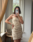 Vintage 90s Crochet Ribbon Embroidered Strapless Mini