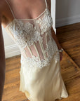 Vintage 90s Italian Nude Floral Beaded Silk Organza Wedding Gown
