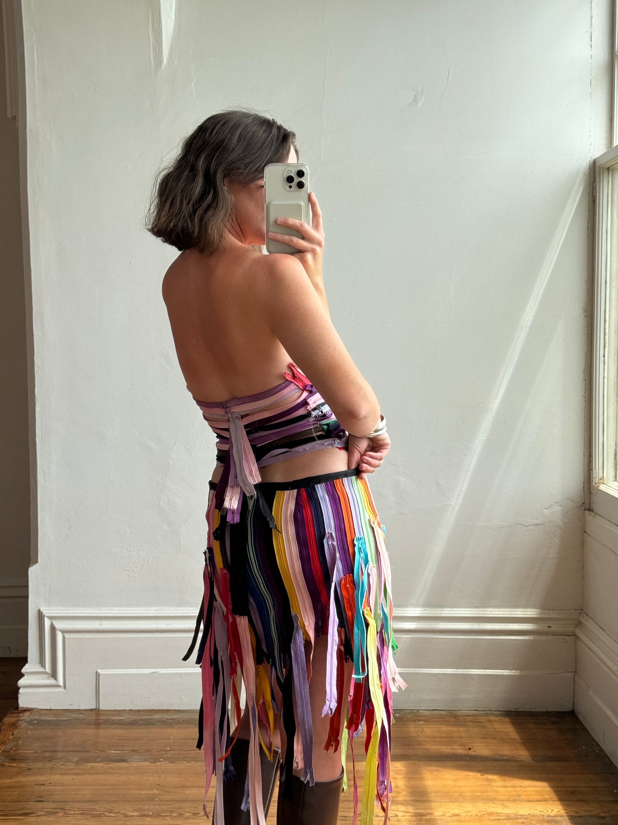 Vintage 90s Multi Coloured Zipper Low Rise Bustier Dress