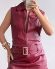 Vintage 90s Burgundy Leather Zip Front Dress