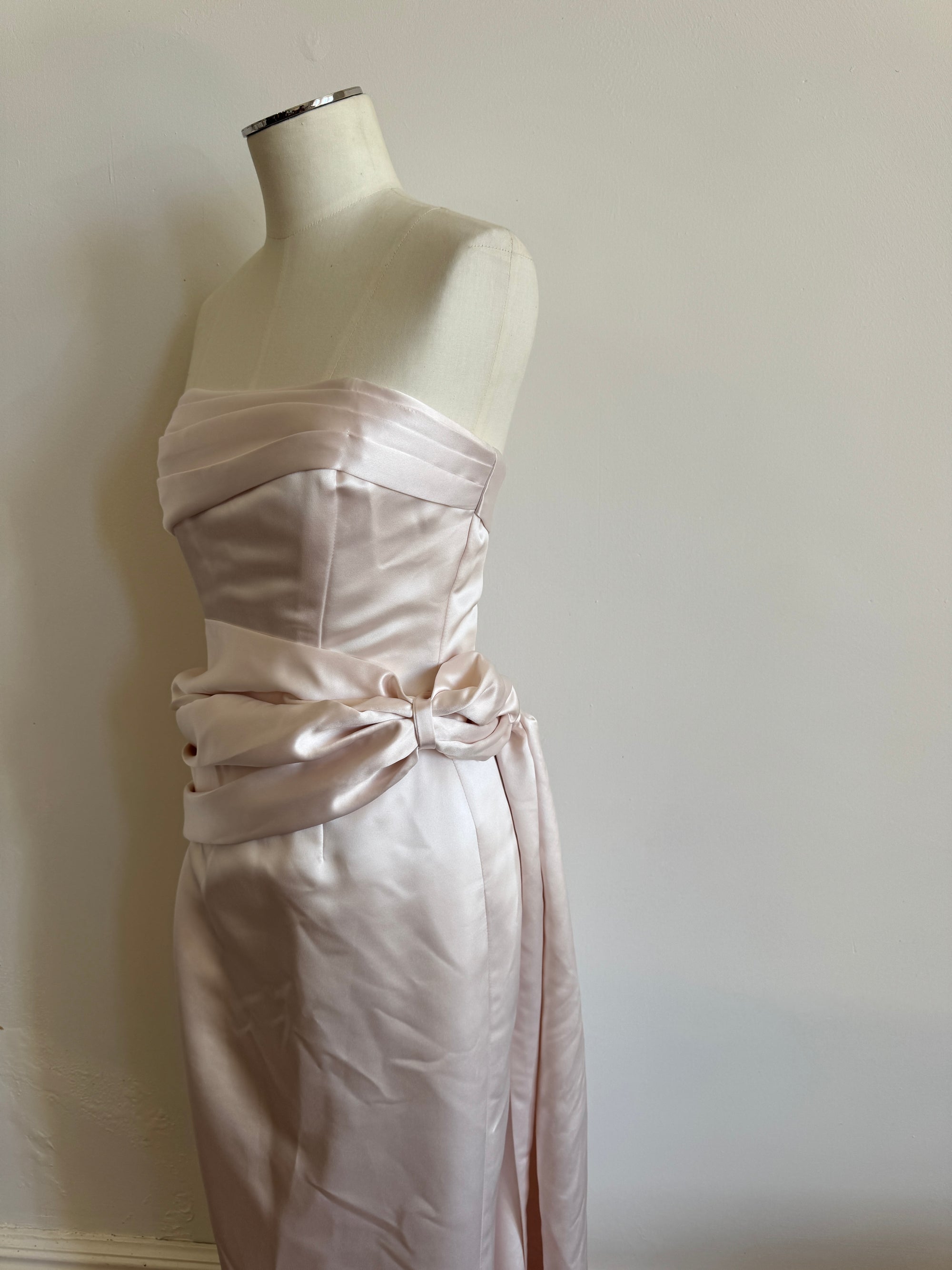 Vintage 90s Satin Sash Bridesmaid Dress Baby Pink