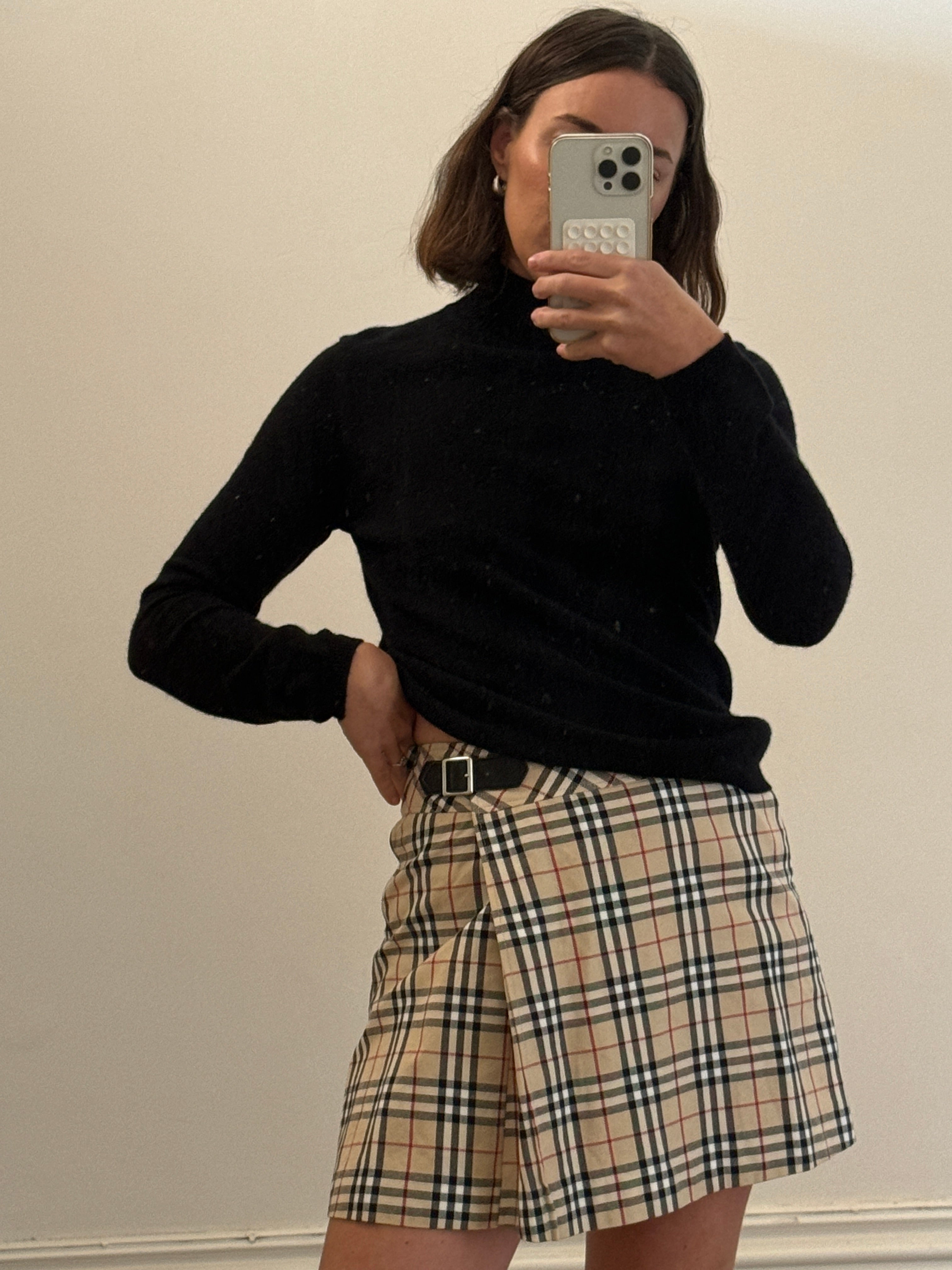 Vintage Burberry Tartan Mini Skirt With Buckle