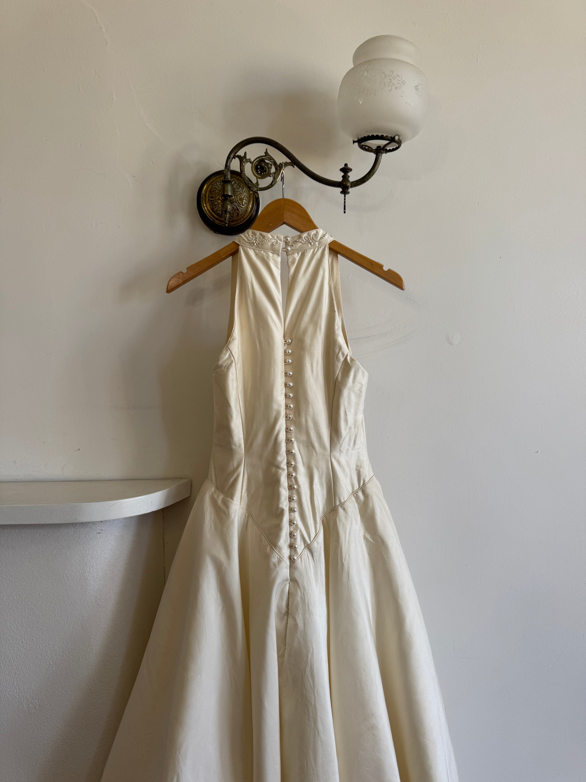 Vintage 90s Pure Silk Halter Princess Wedding Dress