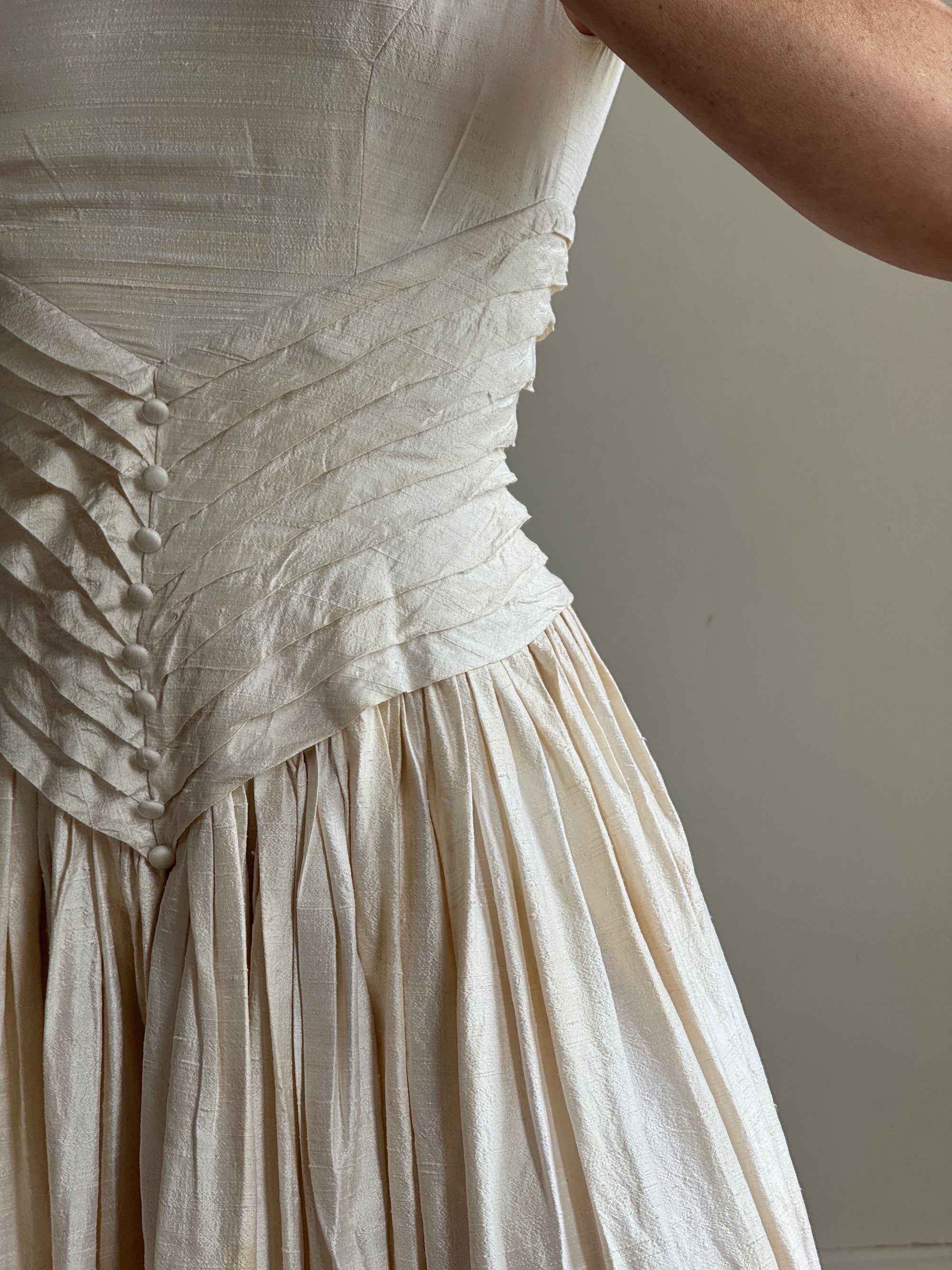 Vintage 90s Pure Silk Pleated Waist Wedding Dress