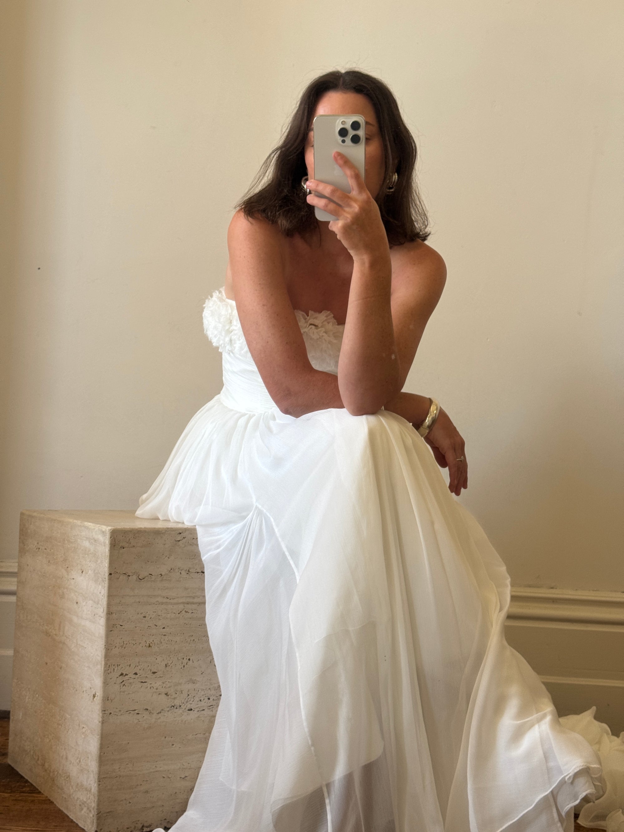 Vintage Y2K Cupcake Strapless Chiffon Wedding Gown