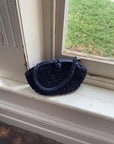 Vintage Raffia Shoulder Bag Navy