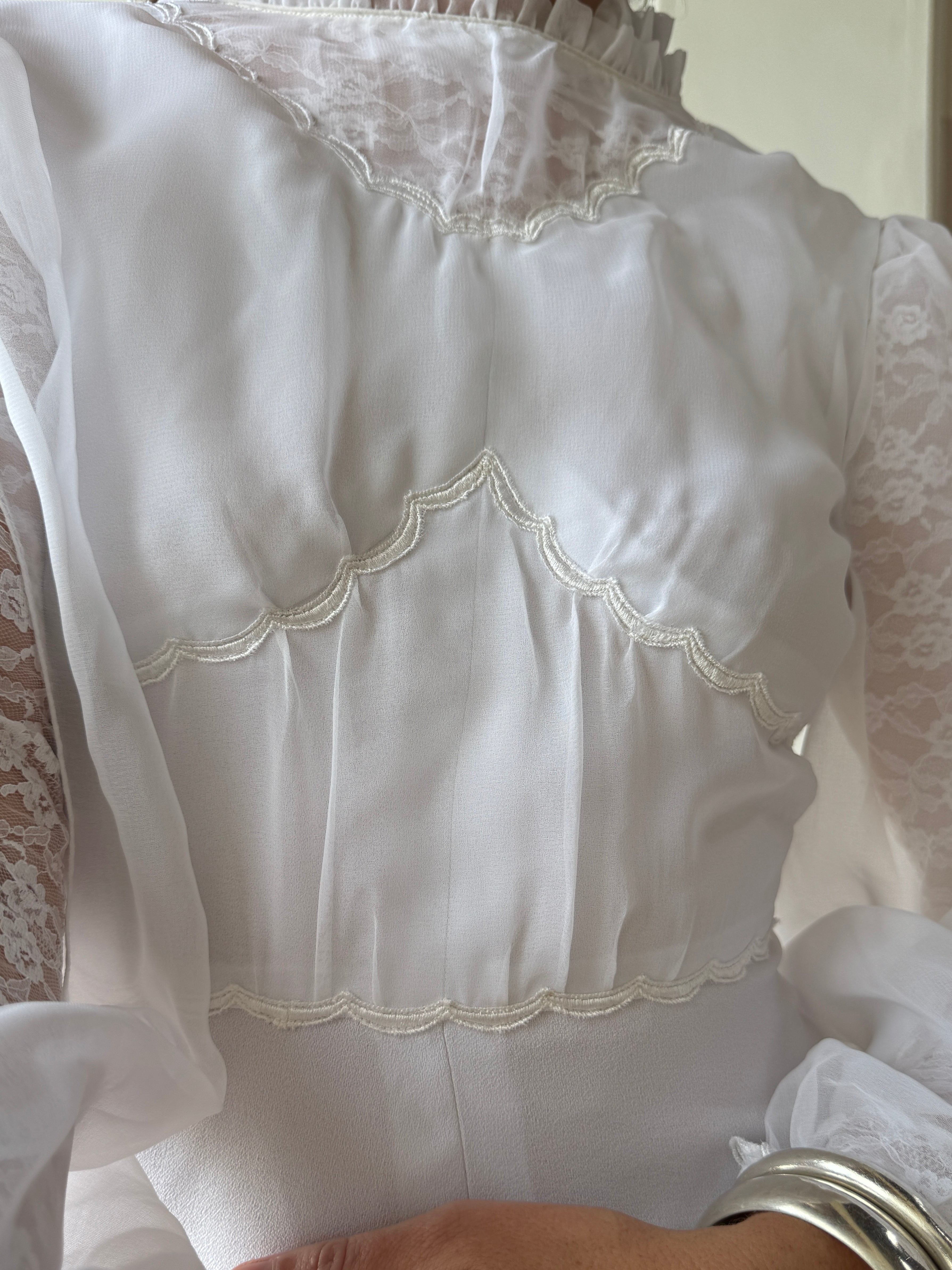 Vintage 70s Panelled Bridal Midi Dress Snow