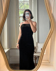 Vintage 90s Velvet Bodycon Maxi Dress with Fur Trim