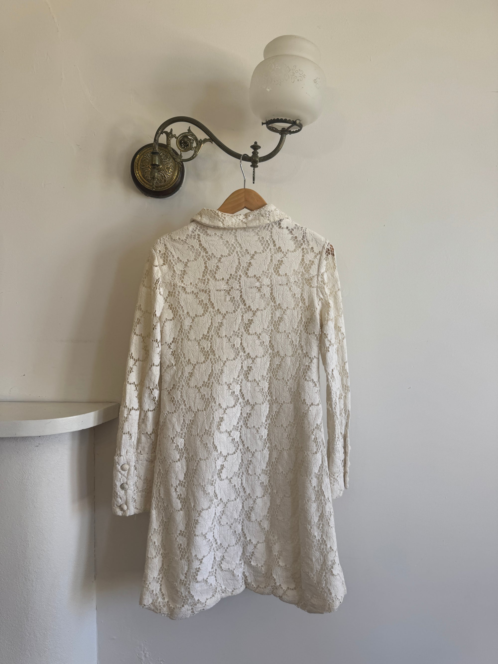 Vintage 70s Lace Button Up Micro Mini