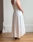 Vintage 50s Satin Jacquard Scalloped Bridal Dress