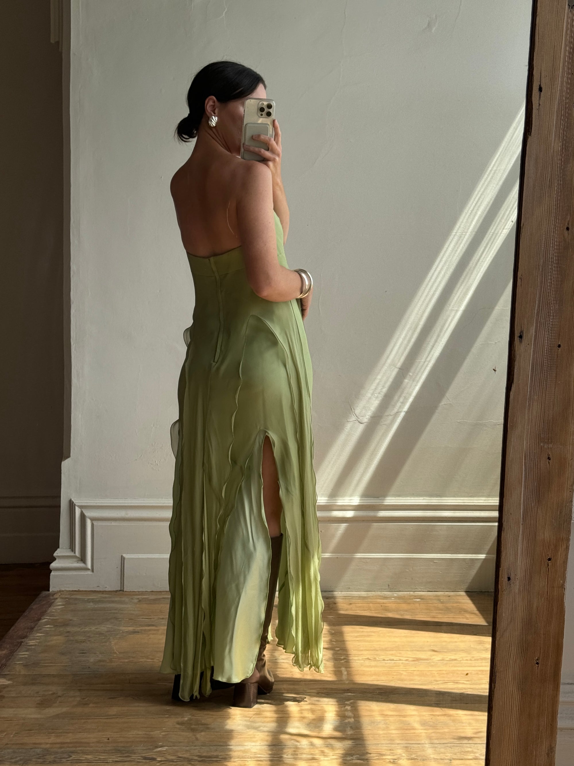 Vintage 90s Olive Strapless Fairy Dress