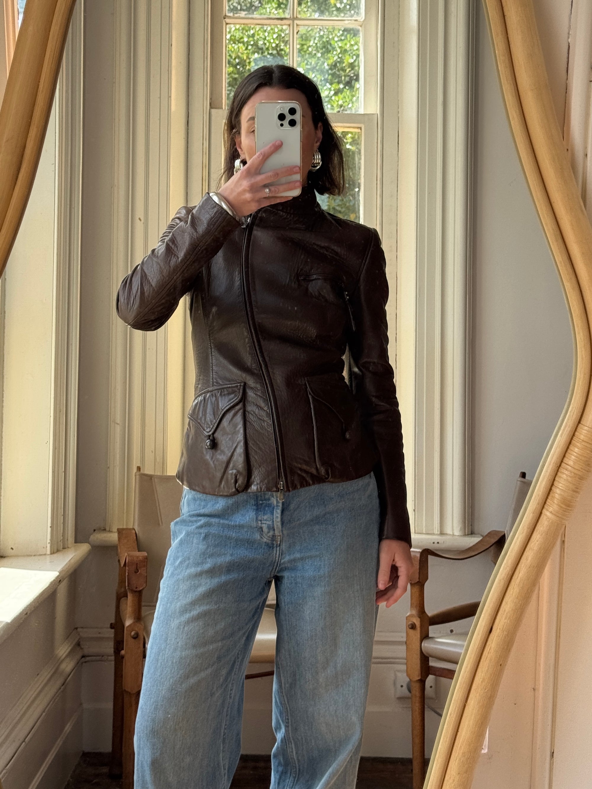 Vintage Y2K YSL Rive Gauche Leather Jacket Chocolate
