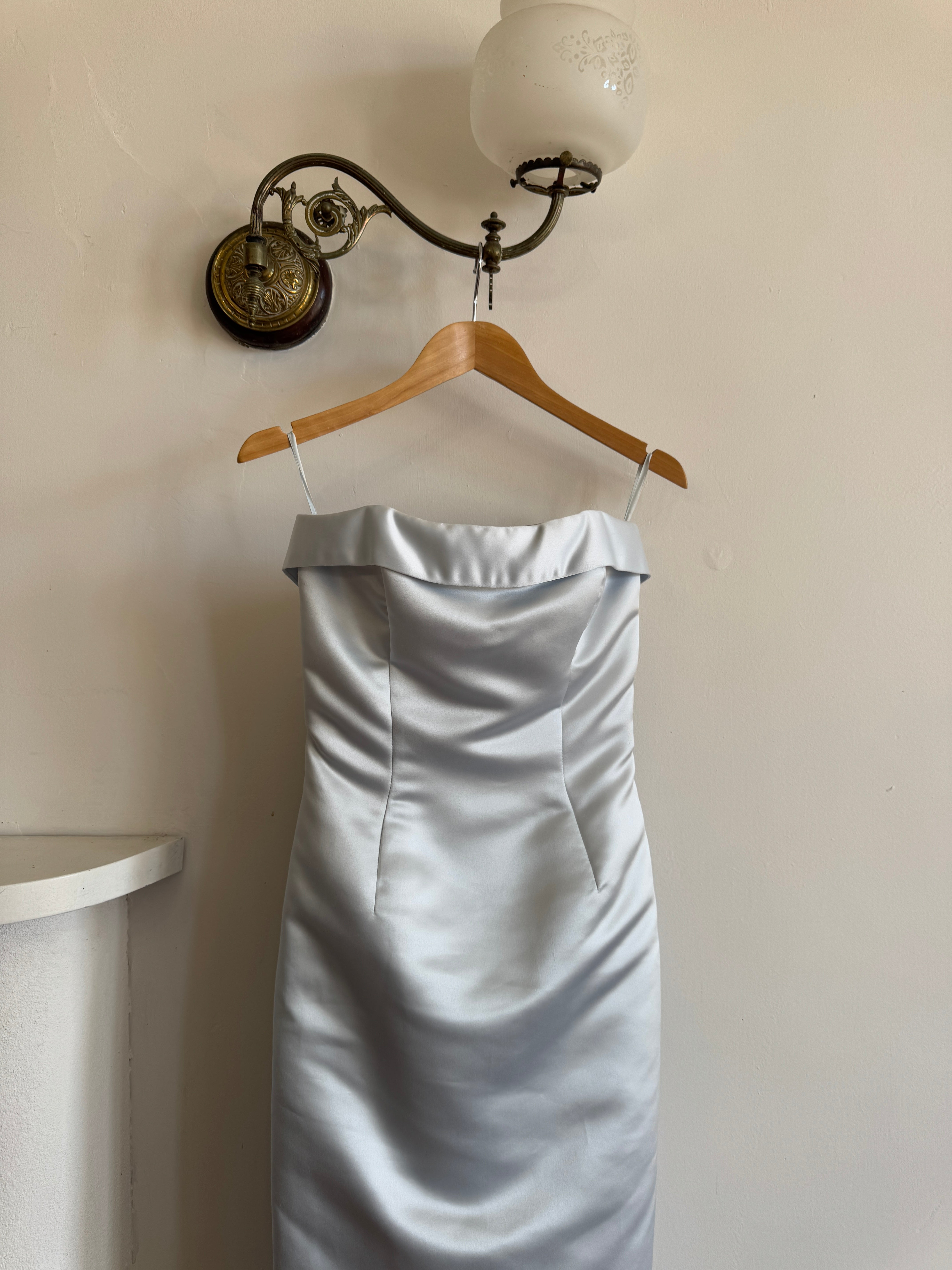 Vintage 90s Satin Pencil Dress Ice Blue