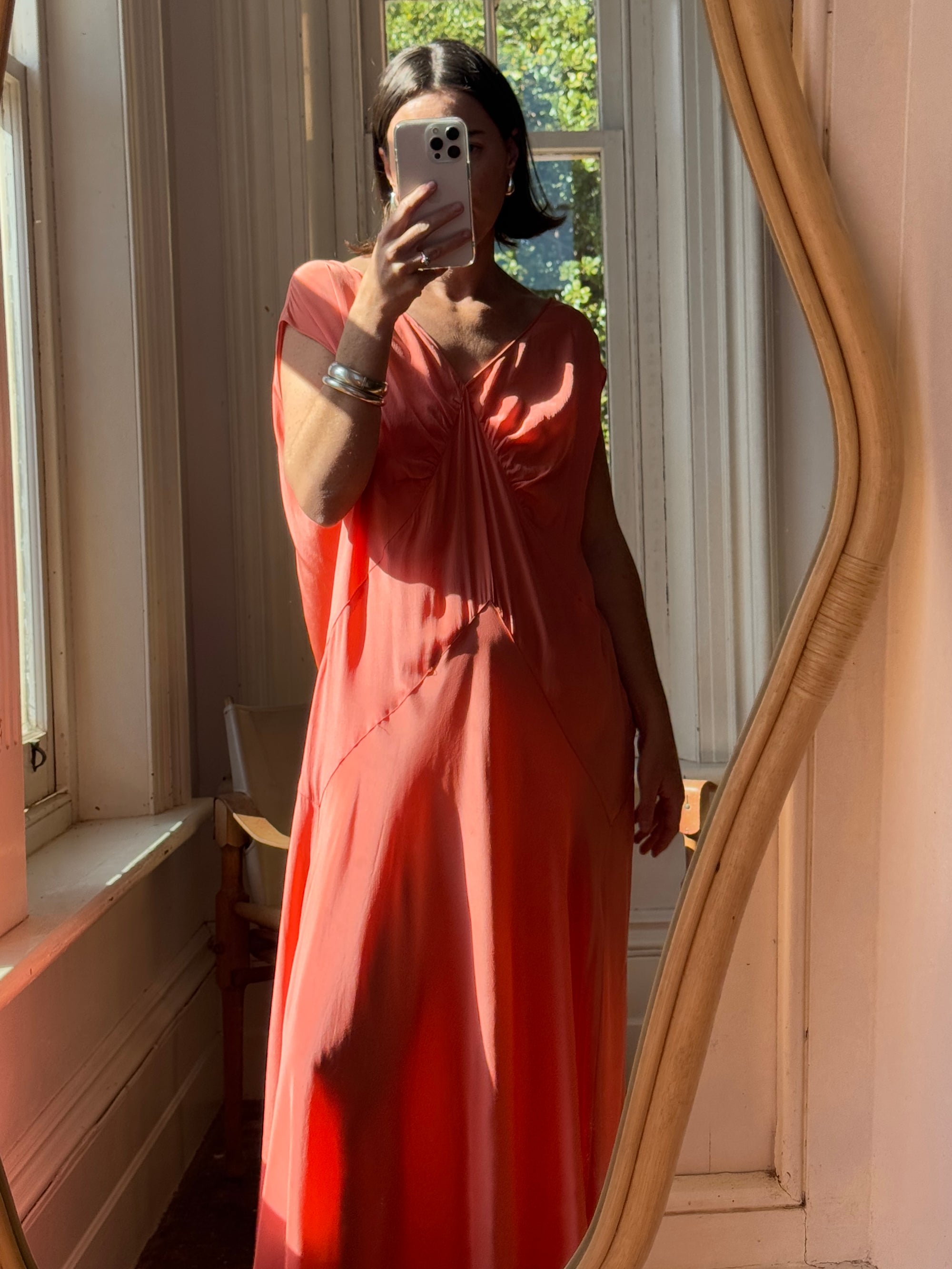 Vintage 30s Plus Size Art Deco Slip Dress Coral