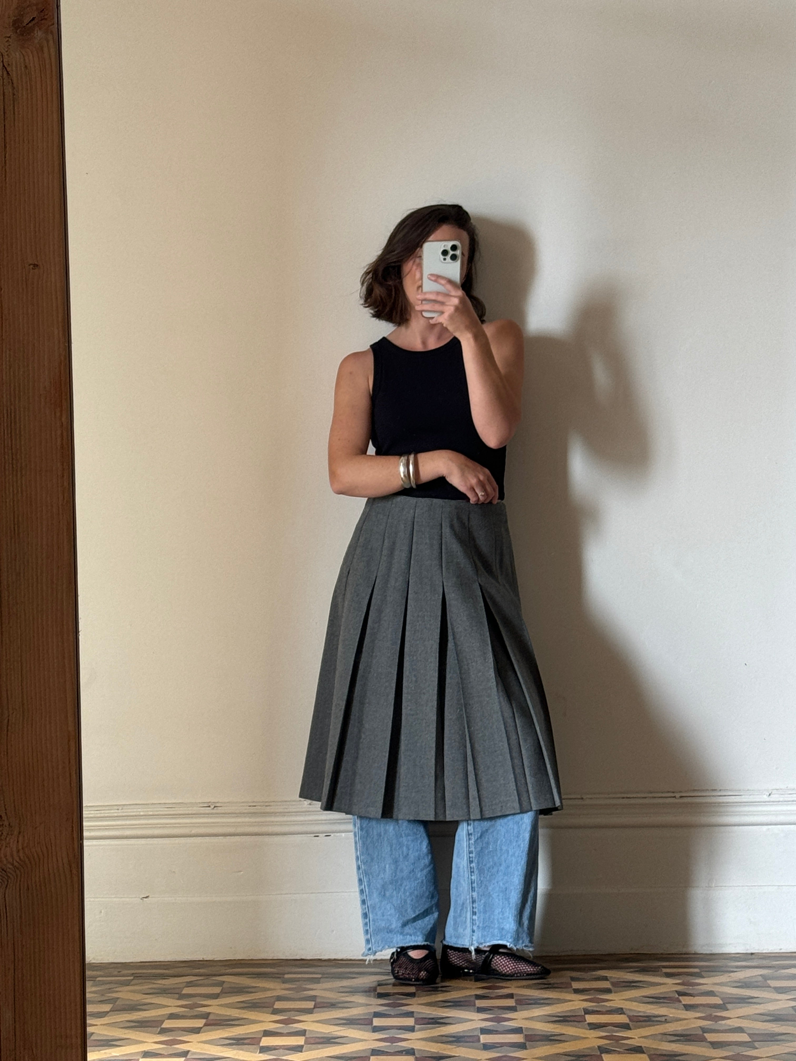 Vintage Wool Pleated School Skirt Grey