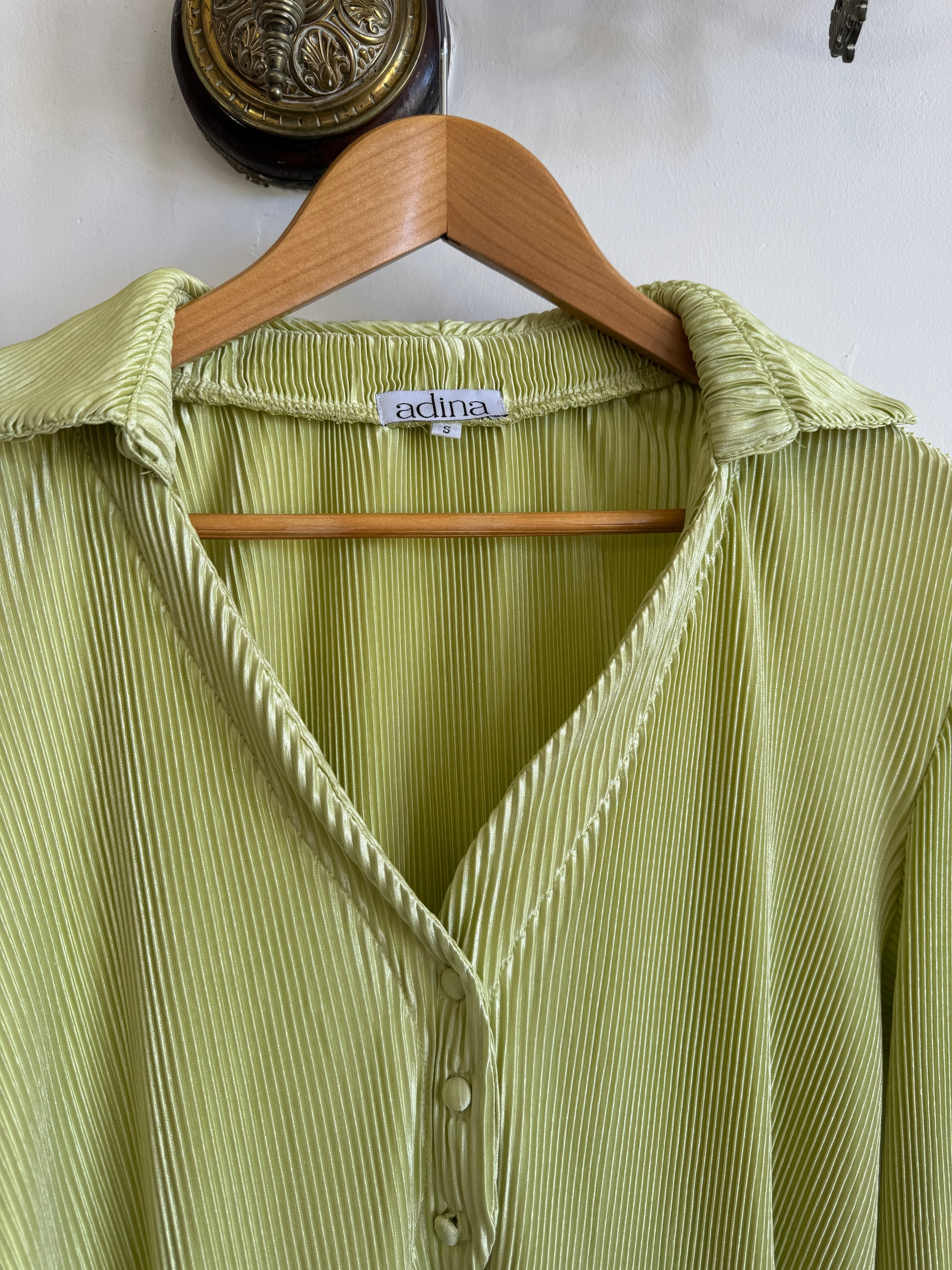 Vintage 90s Lime Pleated Button Up Blouse