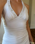 Vintage Y2K Jersey Halter Mini Dress White