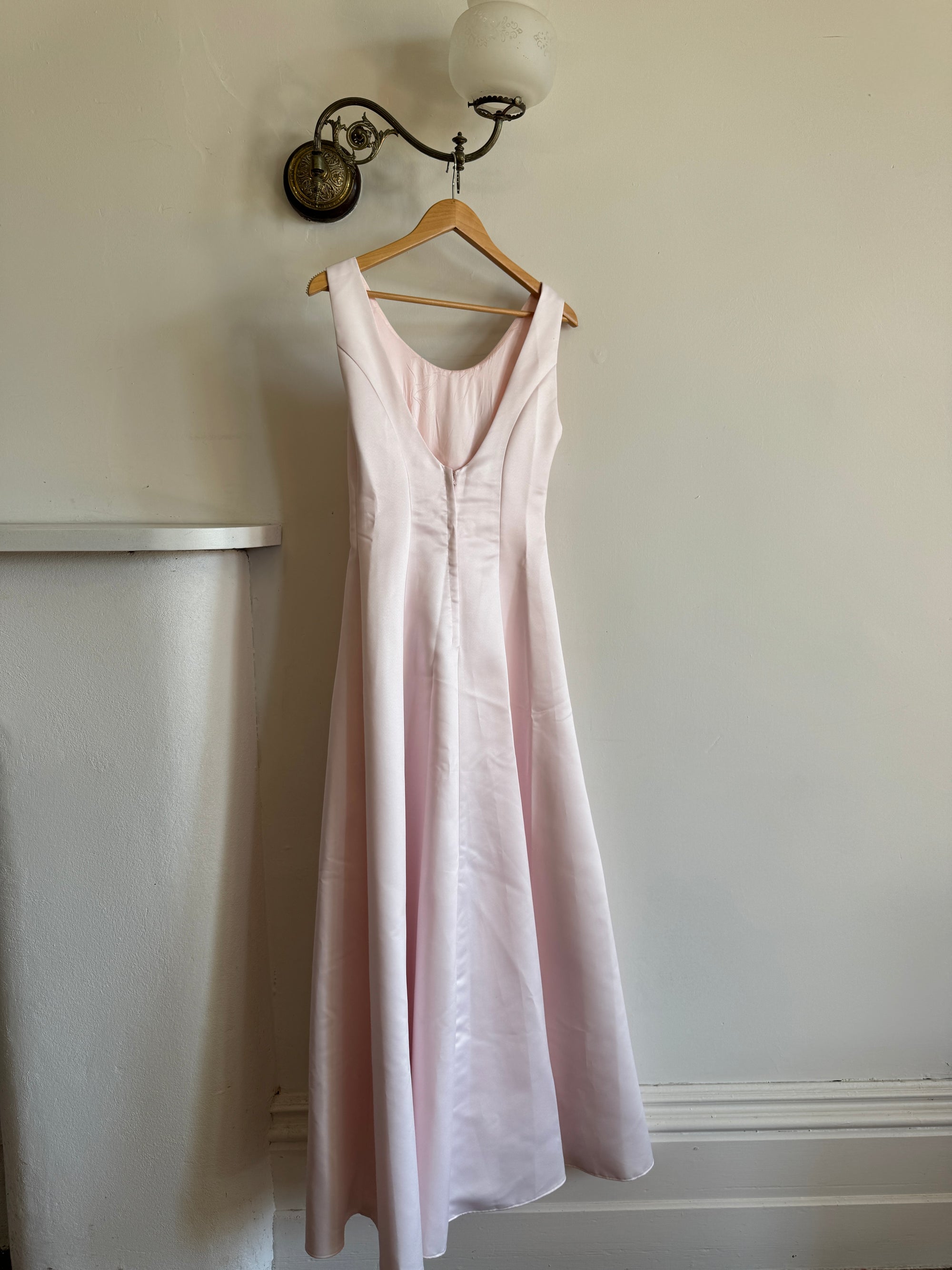 Vintage 90s Baby Pink Satin Scoop Neck Dress
