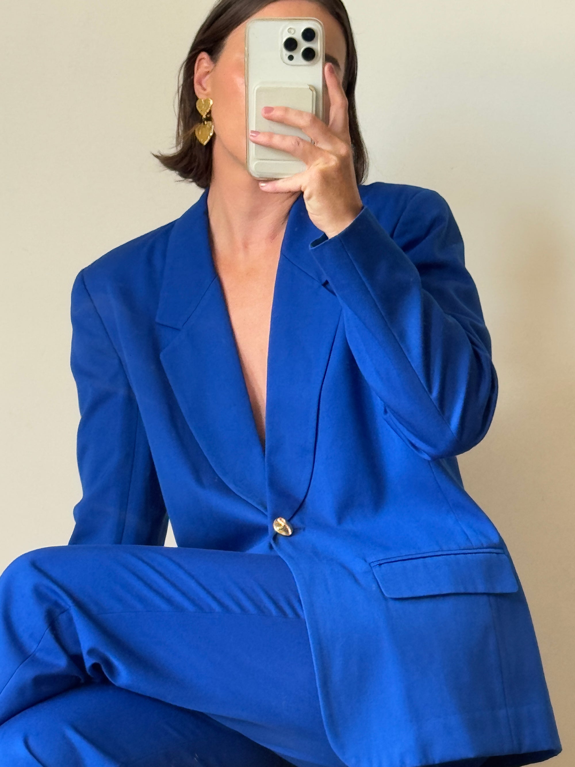 Vintage 90s Estate Cobalt Tailored Suit With Original Tags
