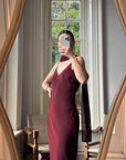 Vintage 90s Burgundy Slip Dress With Pink Sequins and Scarf